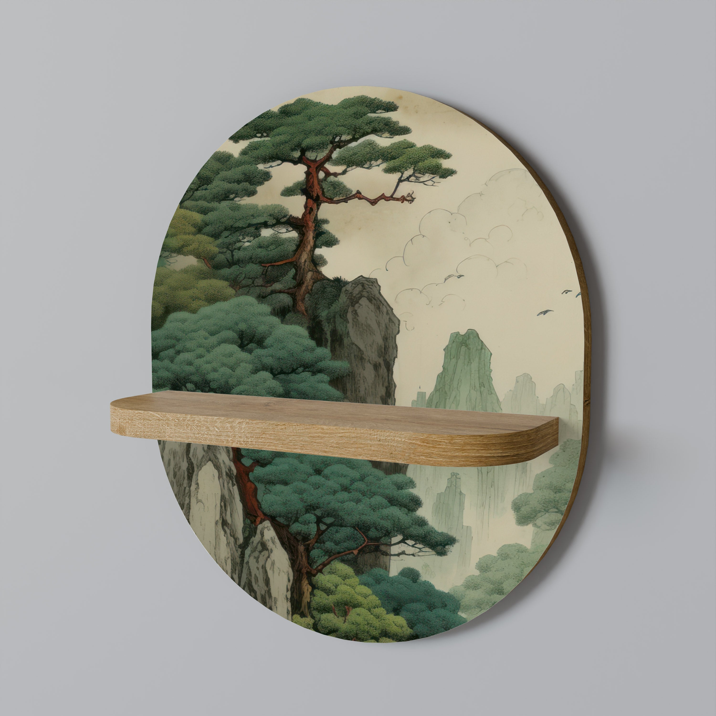 VERDURE ABYSS Oval Art Shelf In Oak Effect
