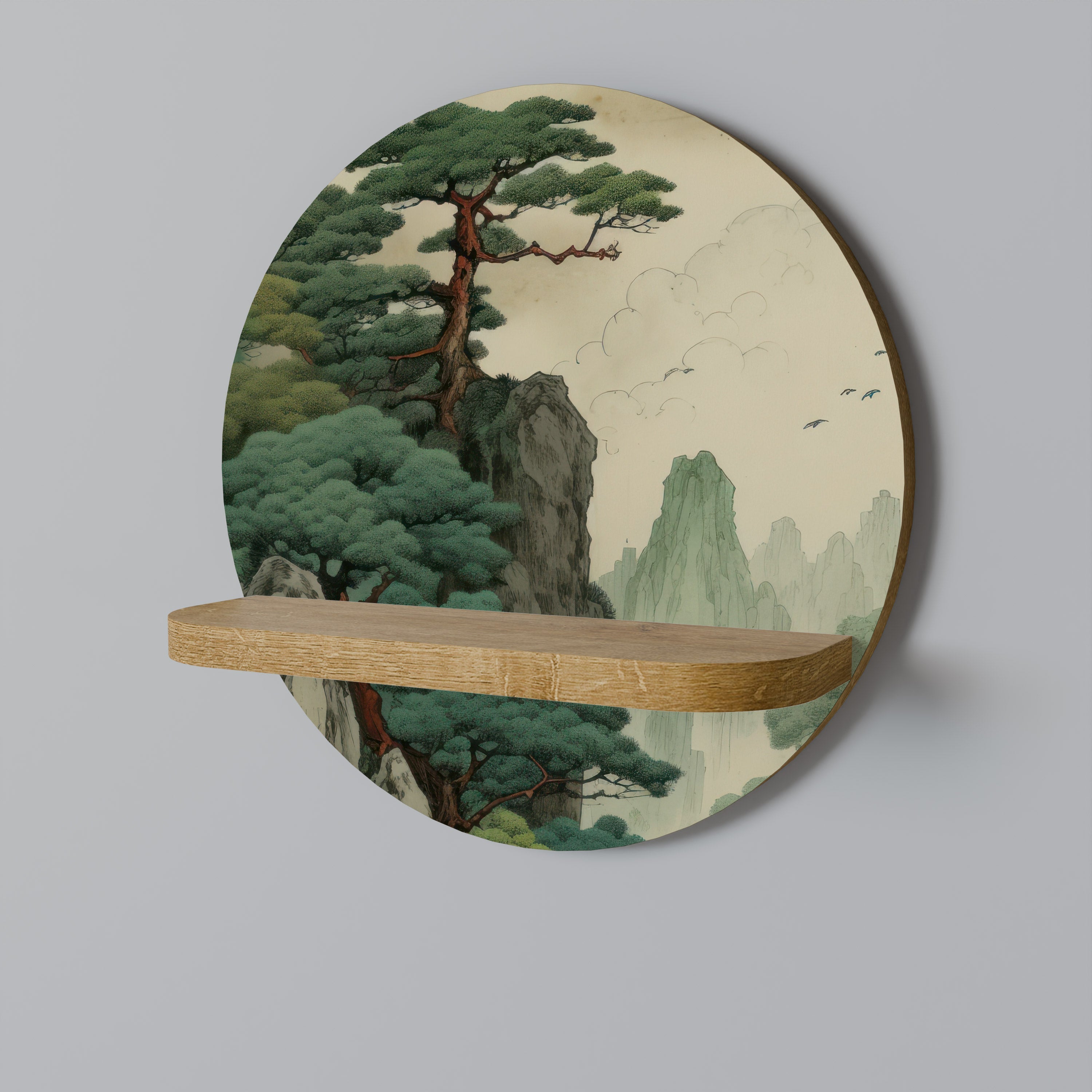 VERDURE ABYSS Round Art Shelf In Oak Effect