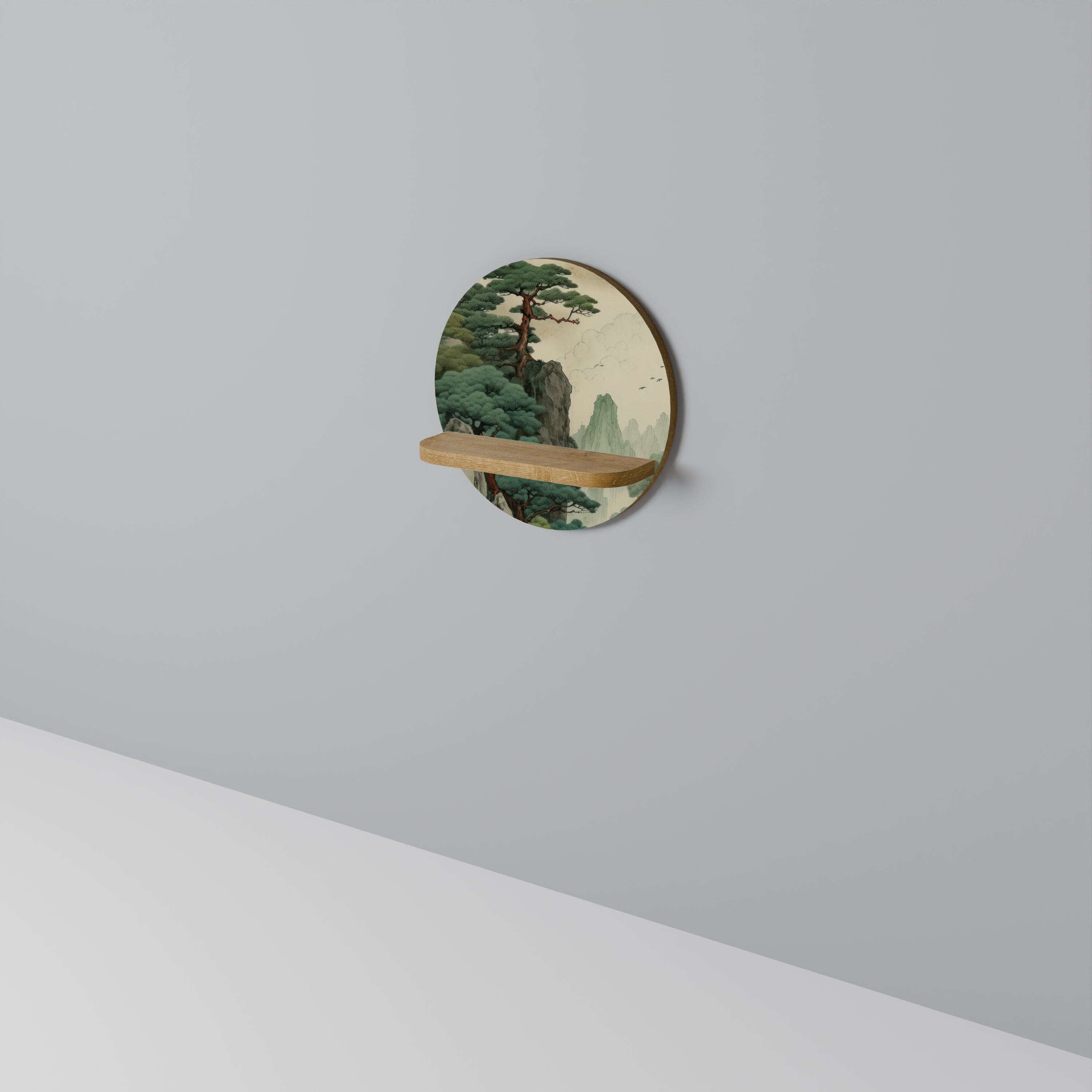 VERDURE ABYSS Round Art Shelf In Oak Effect