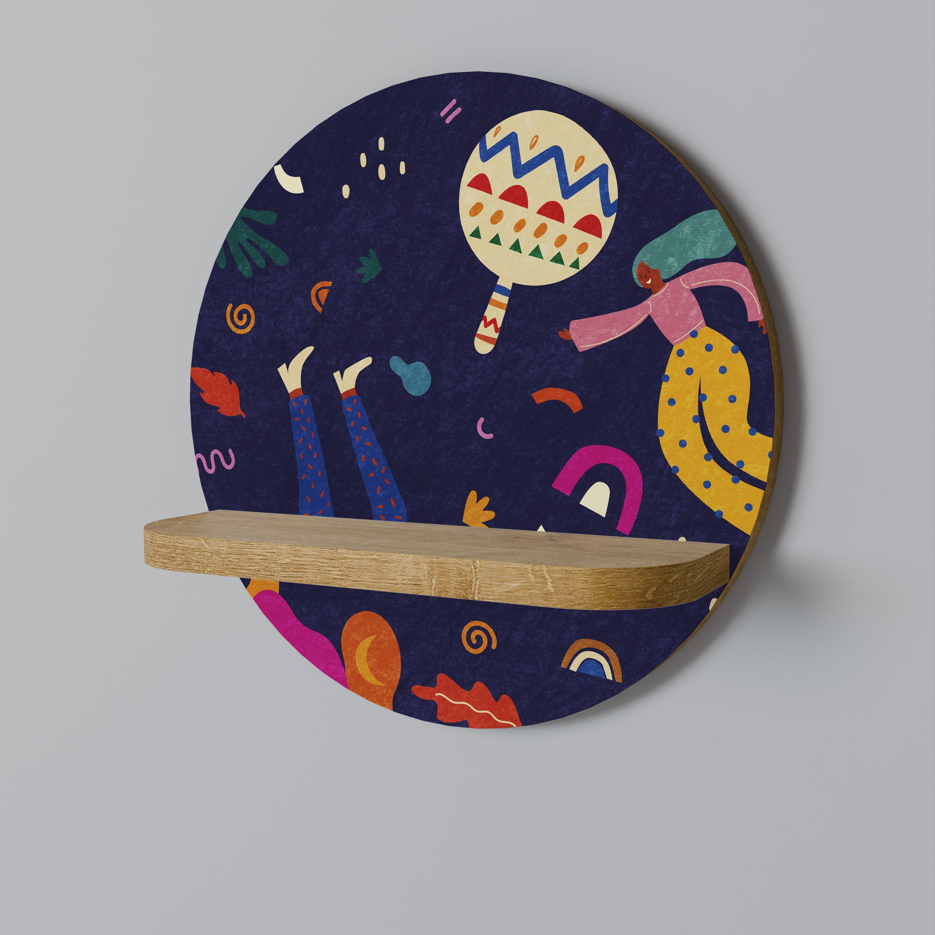FESTIVE PLEASURES Round Art Shelf In Oak Effect