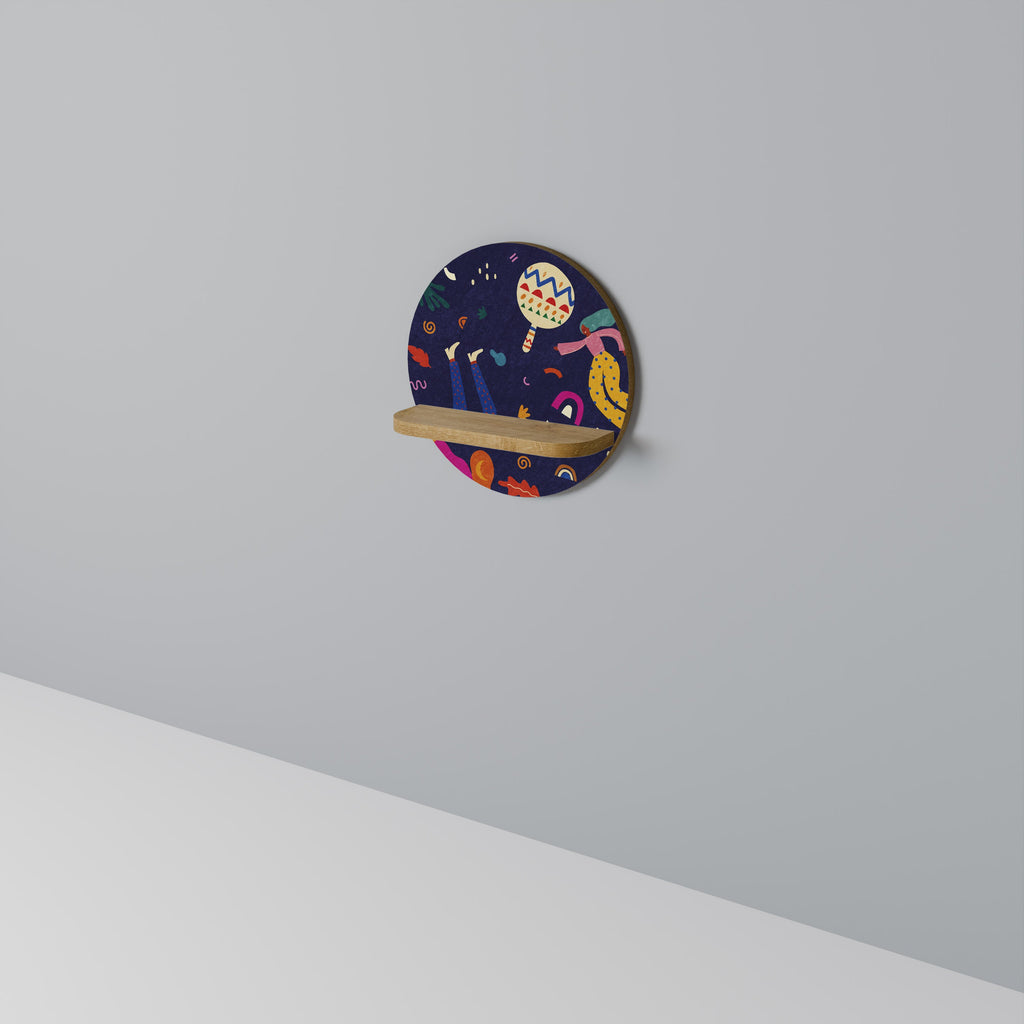 FESTIVE PLEASURES Round Art Shelf In Oak Effect