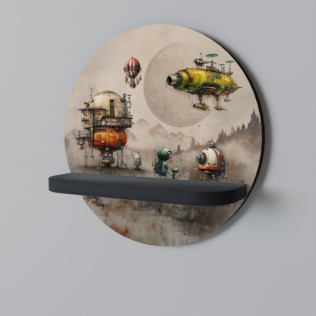 ΜΗΧΑΝΕΣ MACHINARIUM Στρογγυλό ράφι τέχνης σε μαύρο φινίρισμα