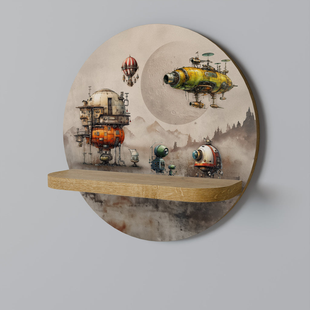 ΜΗΧΑΝΕΣ MACHINARIUM Στρογγυλό ράφι τέχνης σε όψη δρυός