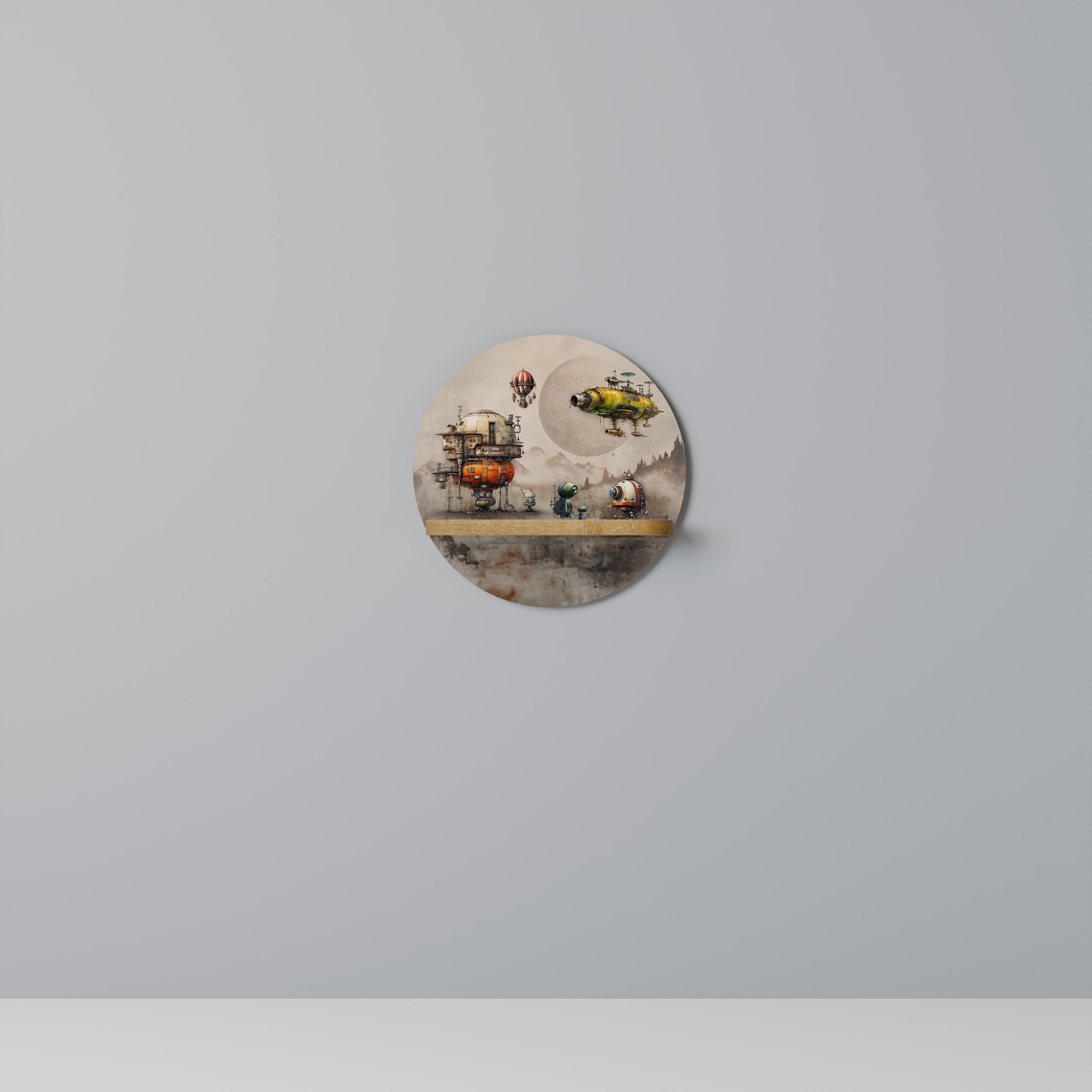 MACHINARIUM MACHINES Round Art Shelf In Oak Effect