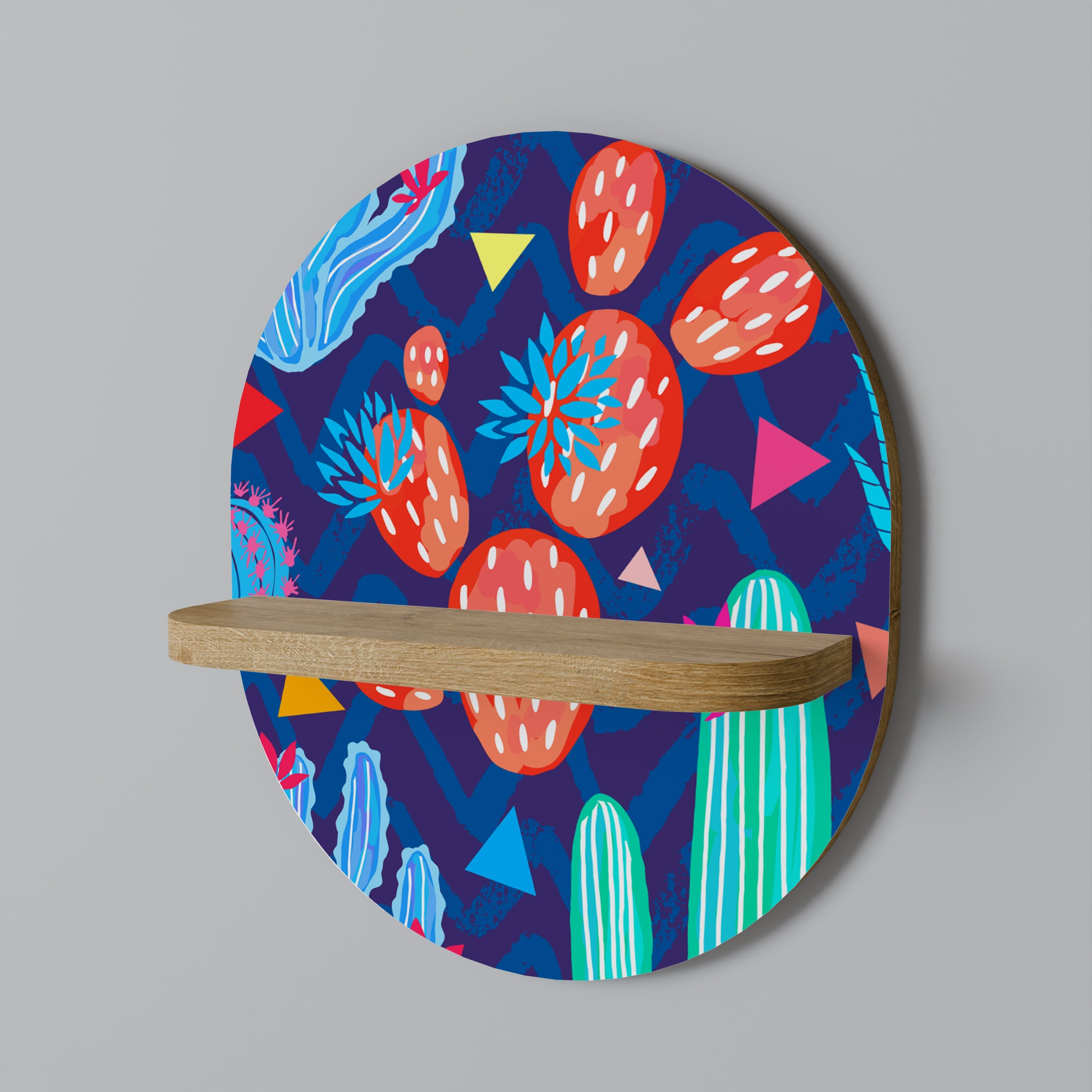 CACTUS VIBES Oval Art Shelf In Oak Effect