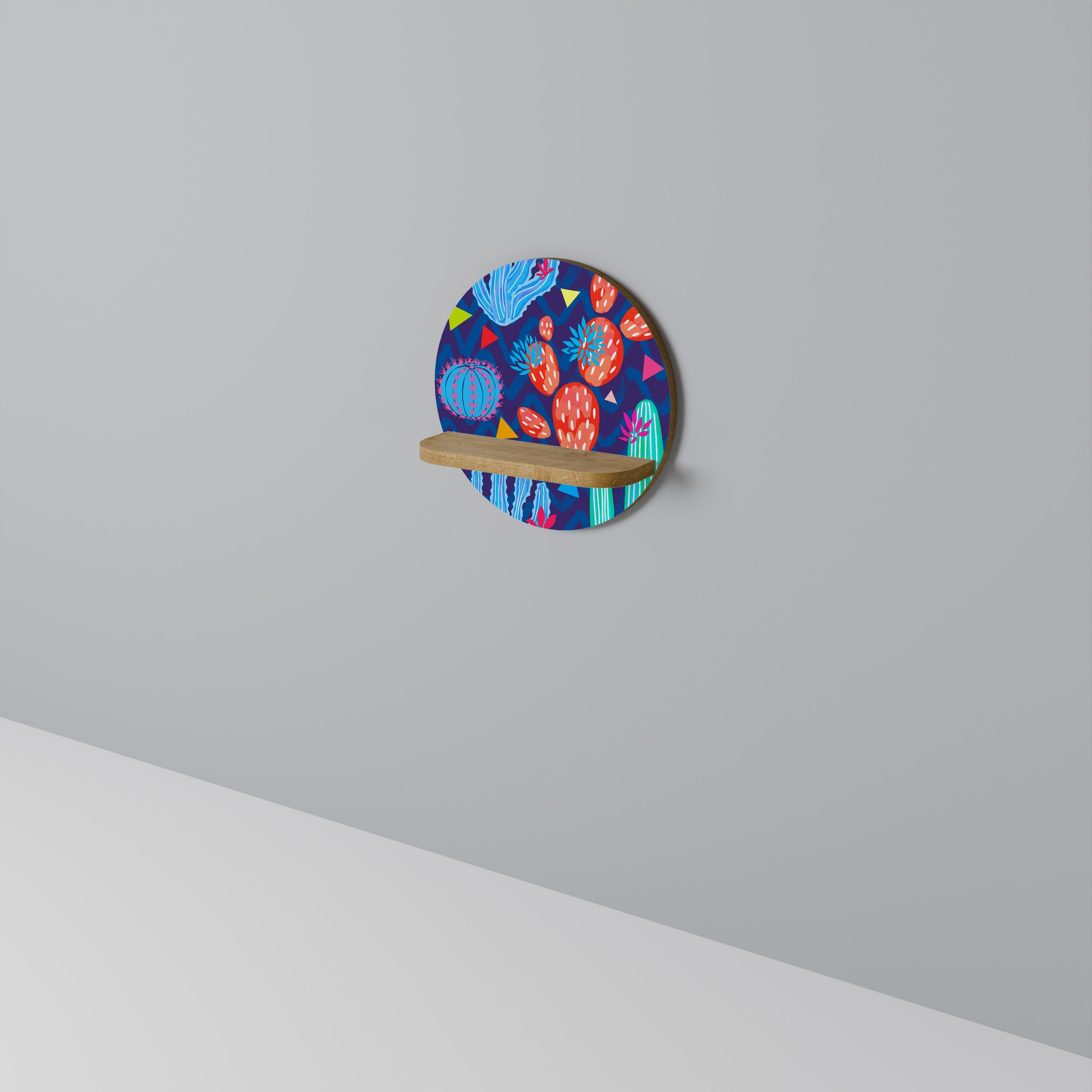 CACTUS VIBES Round Art Shelf In Oak Effect