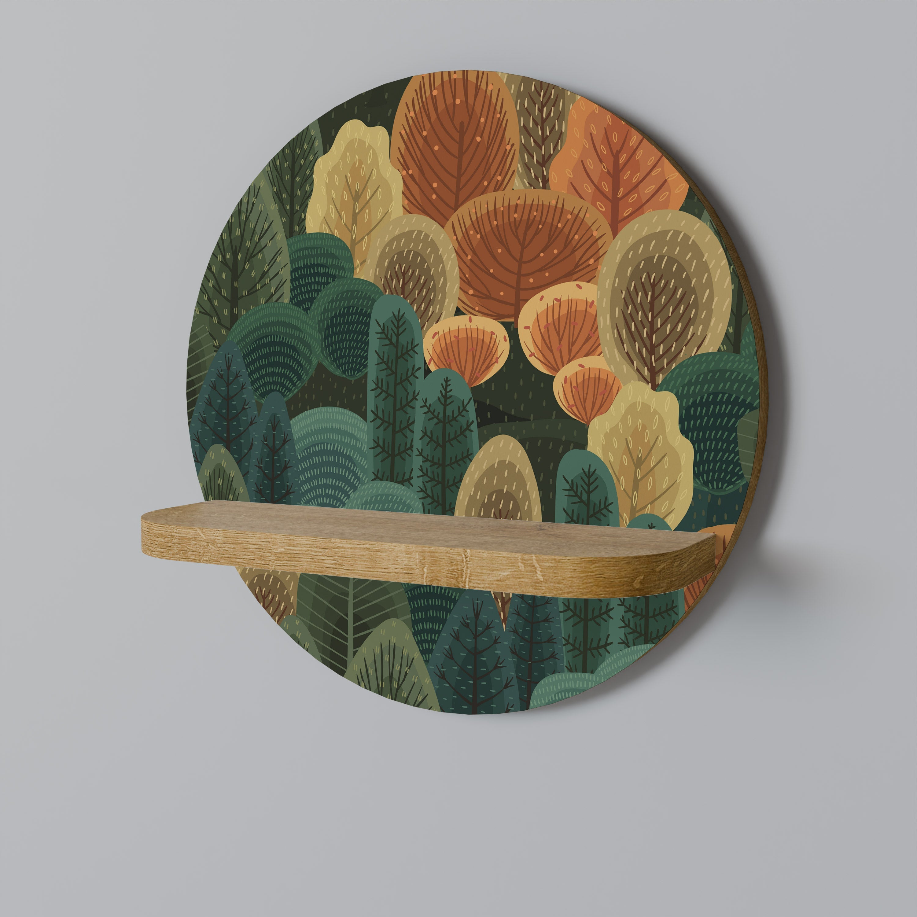 AUTUMN KALEIDOSCOPE Round Art Shelf In Oak Effect