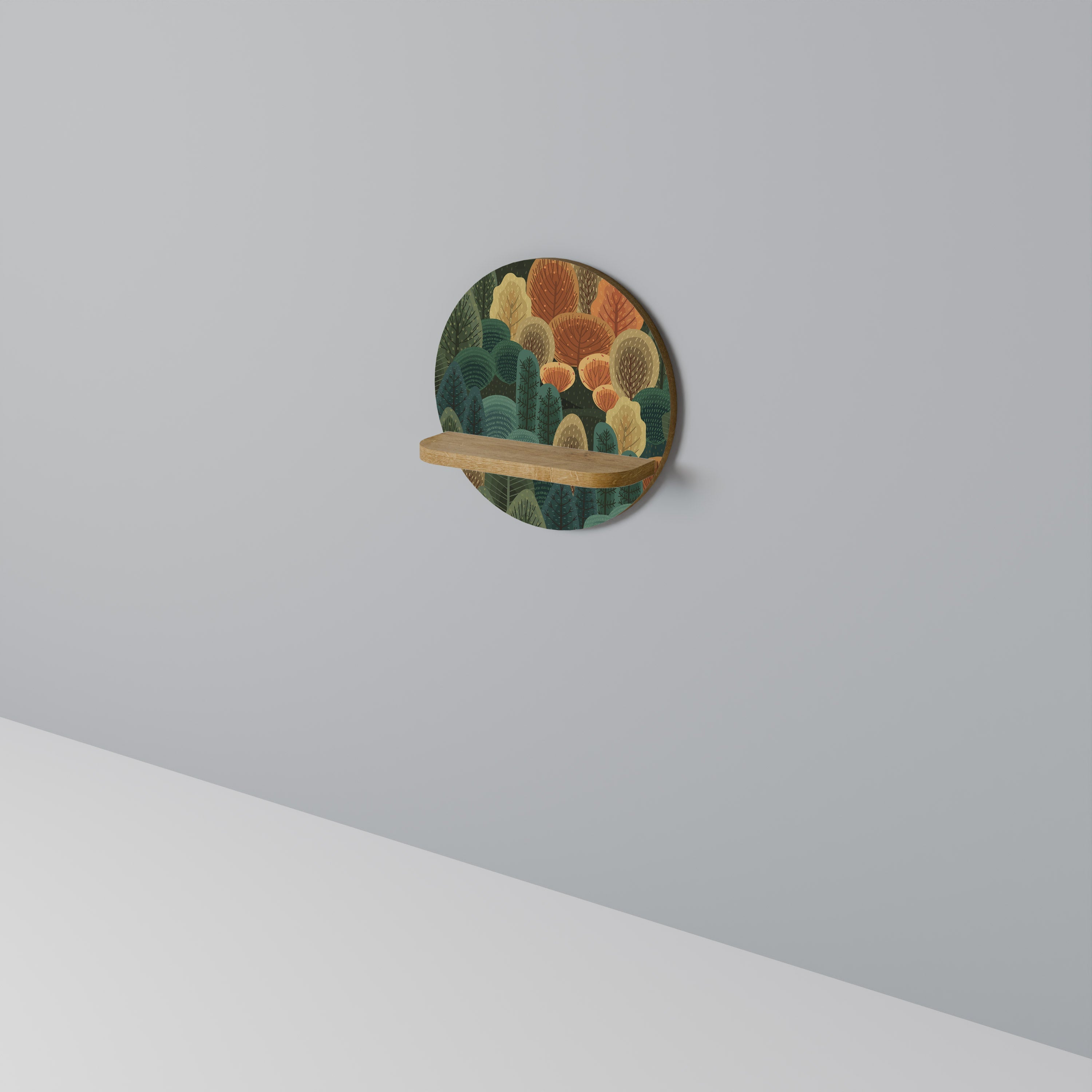 AUTUMN KALEIDOSCOPE Round Art Shelf In Oak Effect
