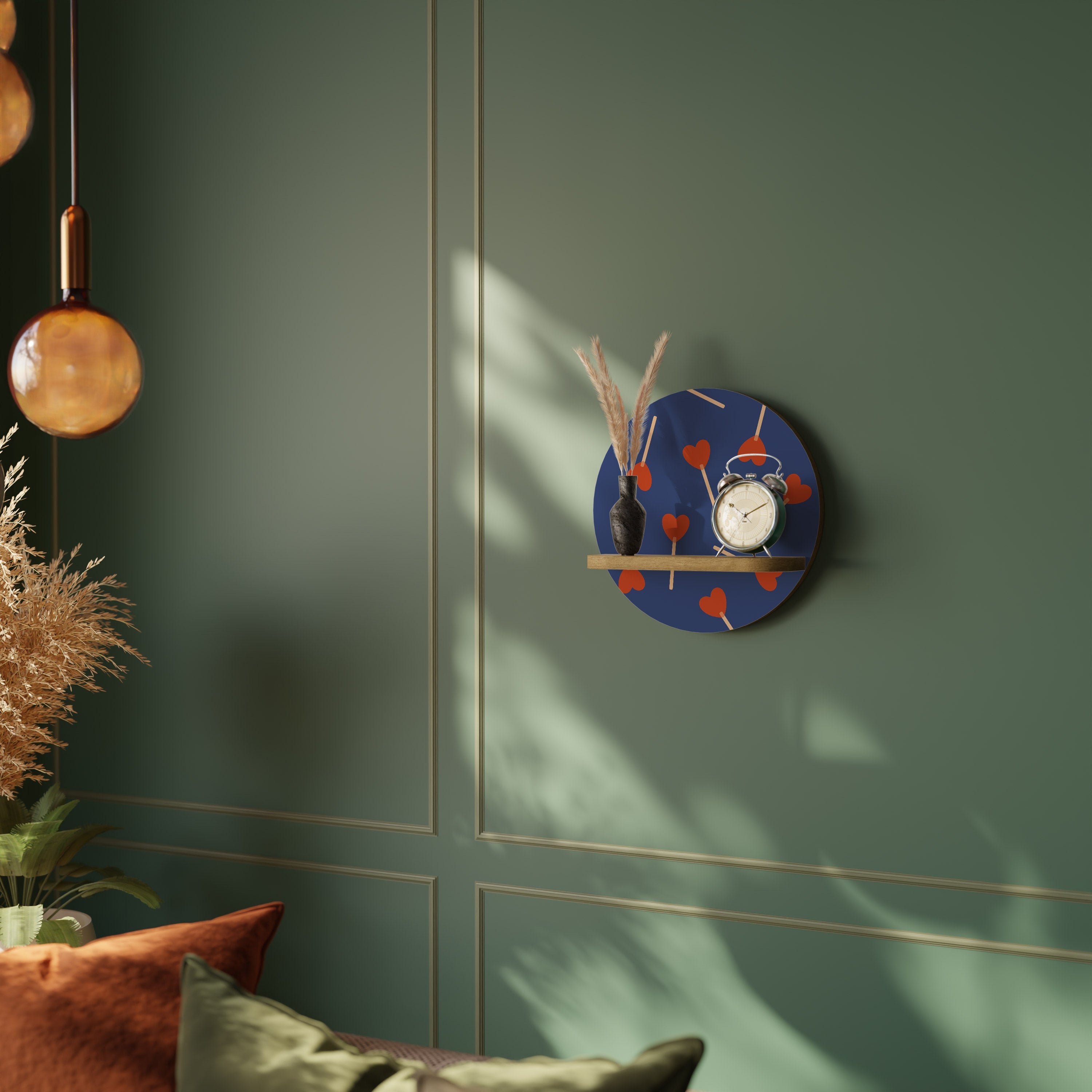 SWEET LOVE Round Art Shelf In Oak Effect