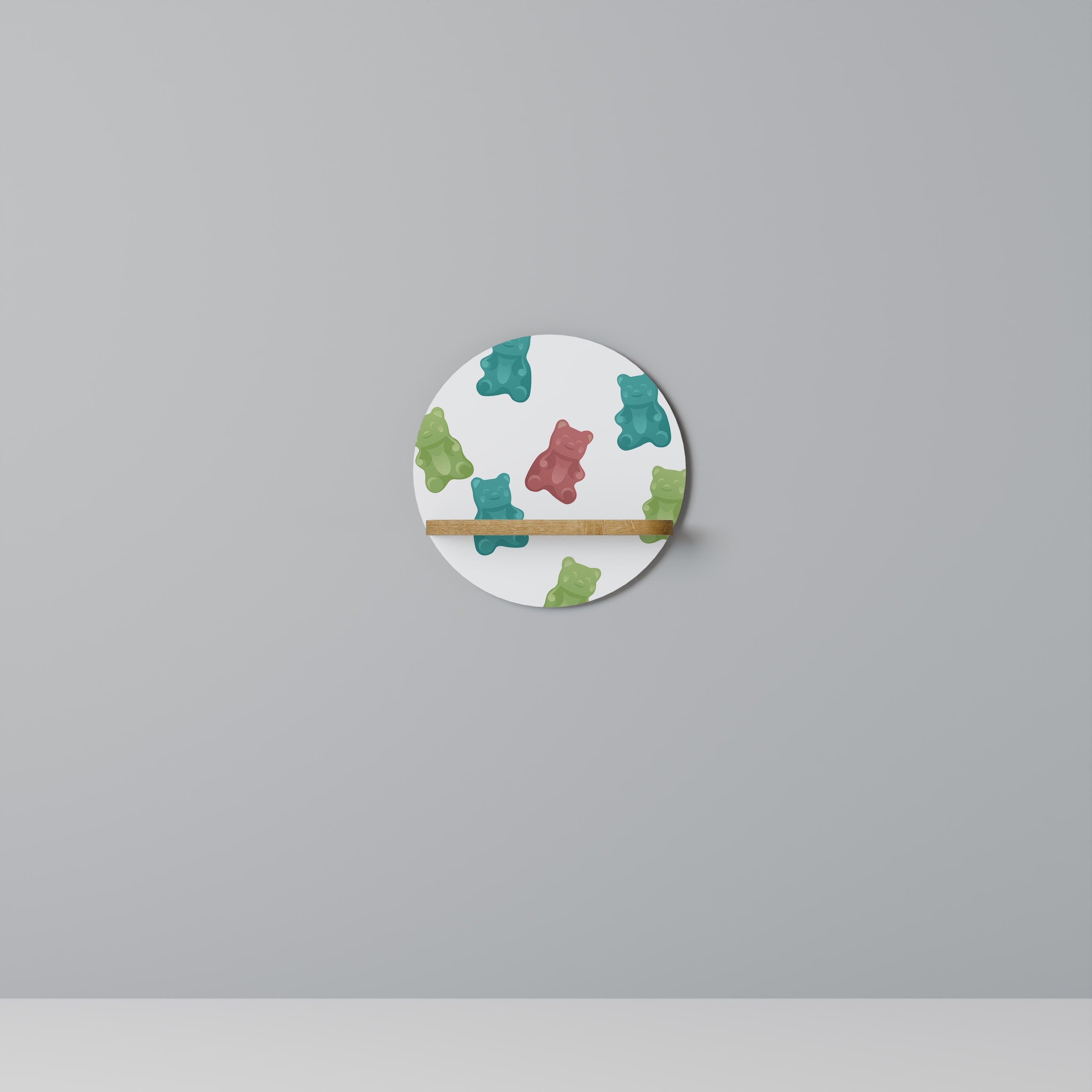 GUMMY BEARS Round Art Shelf In Oak Effect