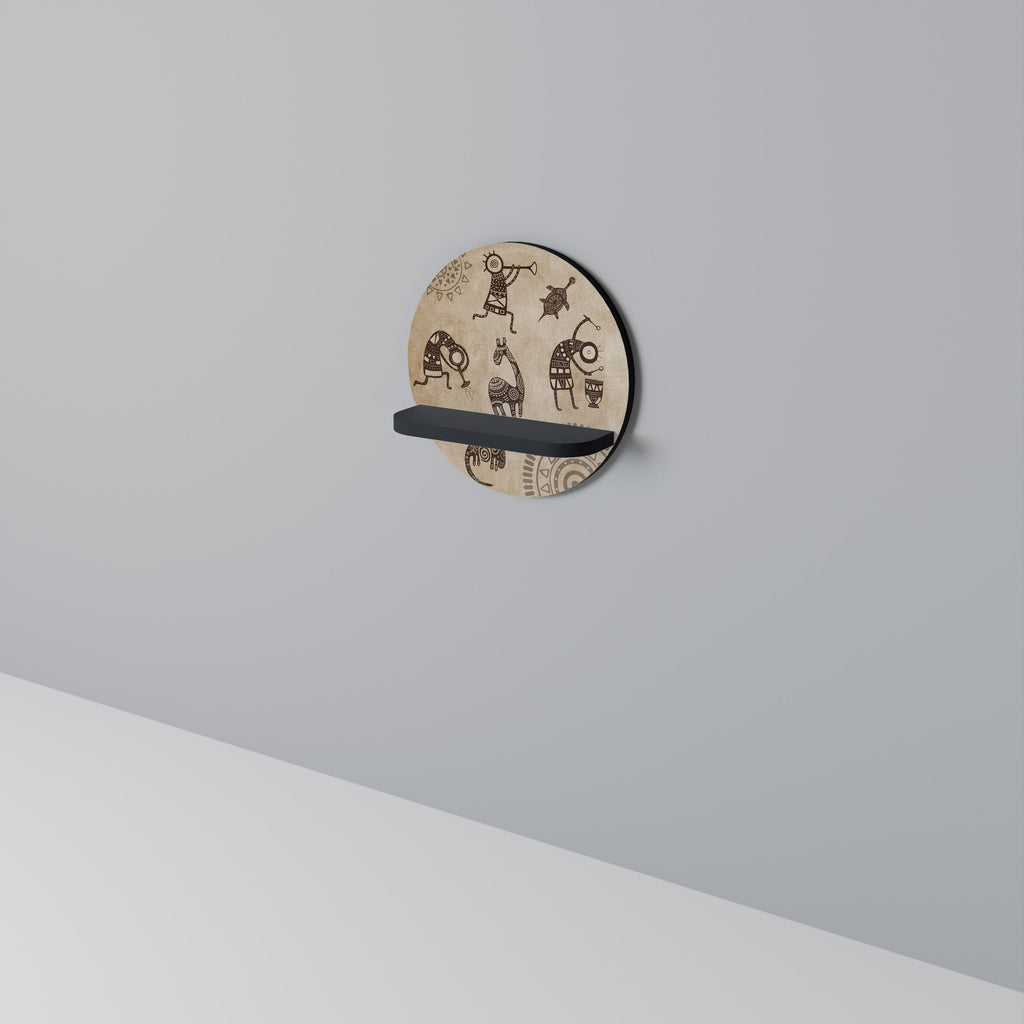AFRICAN STYLE Round Art Shelf In Black Finish