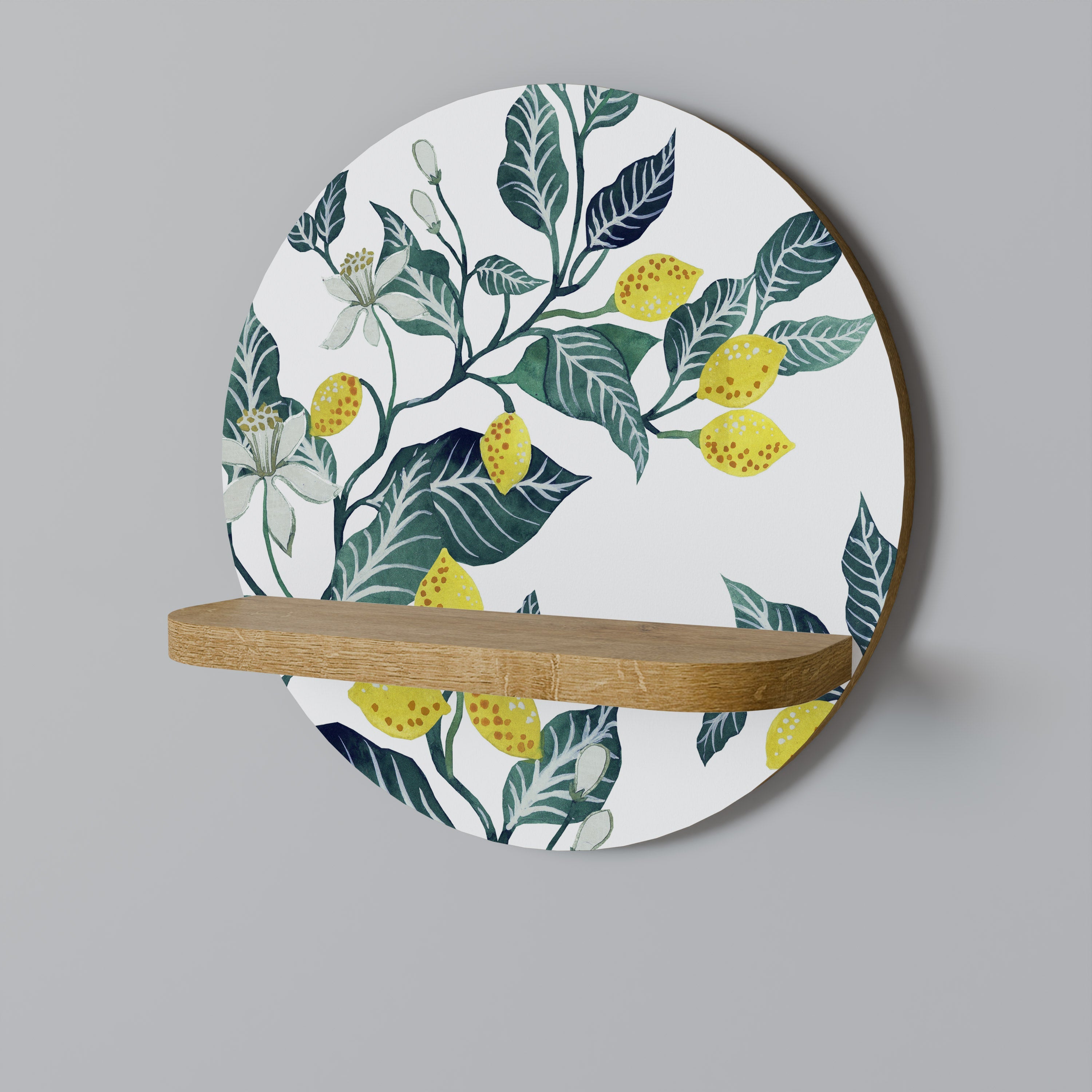 LEMON TREE Round Art Shelf In Oak Effect