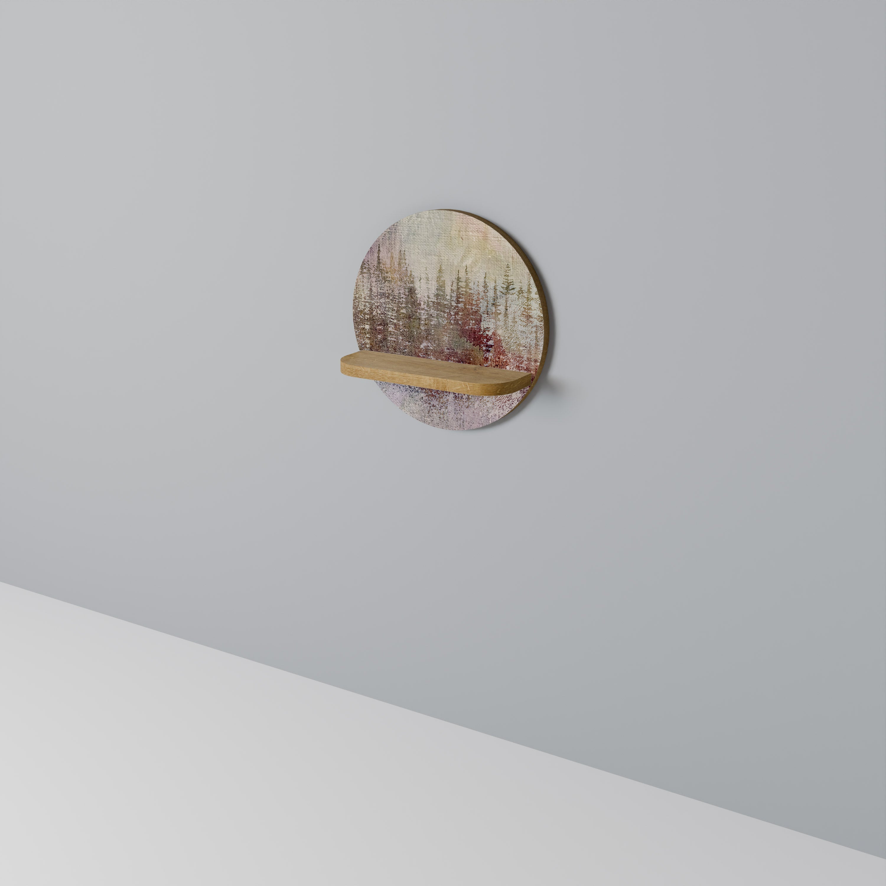 VEILED SUMMIT Round Art Shelf In Oak Effect