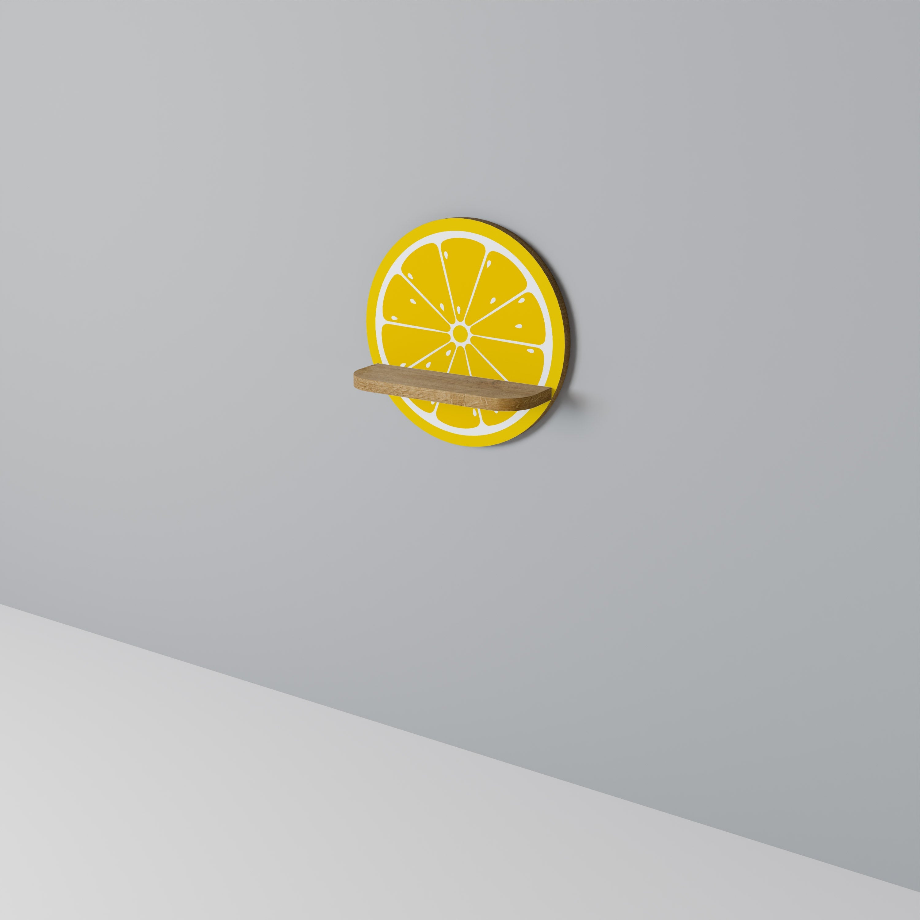 STRENGTHENING LEMON Round Art Shelf In Oak Effect