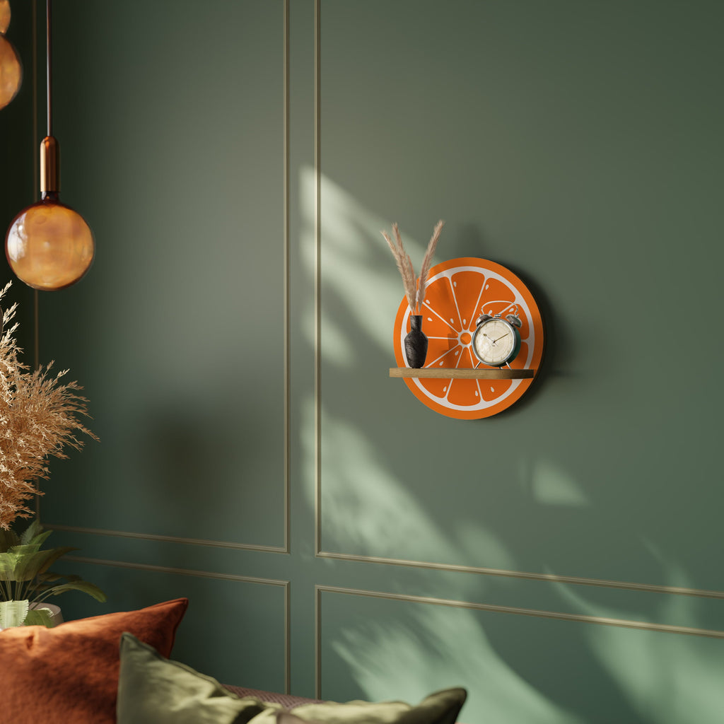 JUICY ORANGE Round Art Shelf In Oak Effect