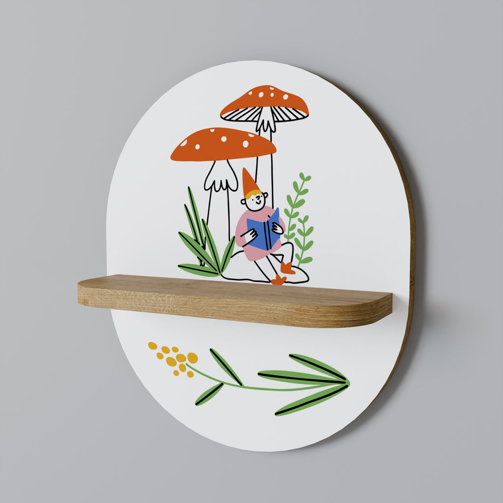 GARDEN GNOMES Oval Art Shelf In Oak Effect