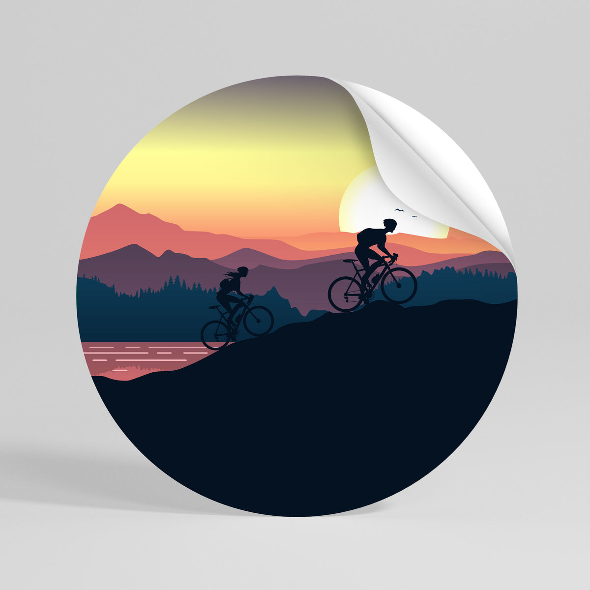 CYCLING HORIZON Αυτοκόλλητη Αφίσα στρογγυλή