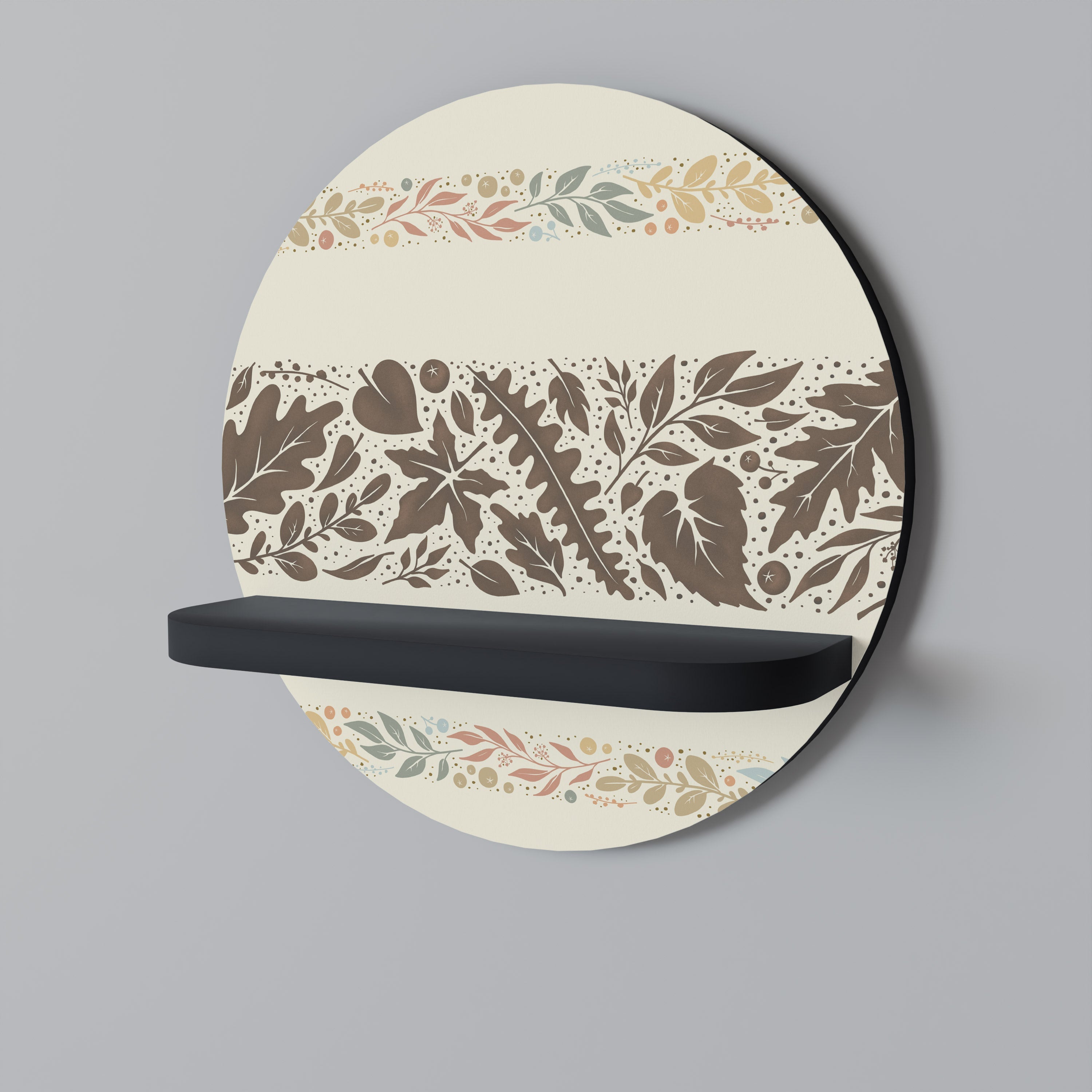 FOLIAGE ROWS Round Art Shelf In Black Finish
