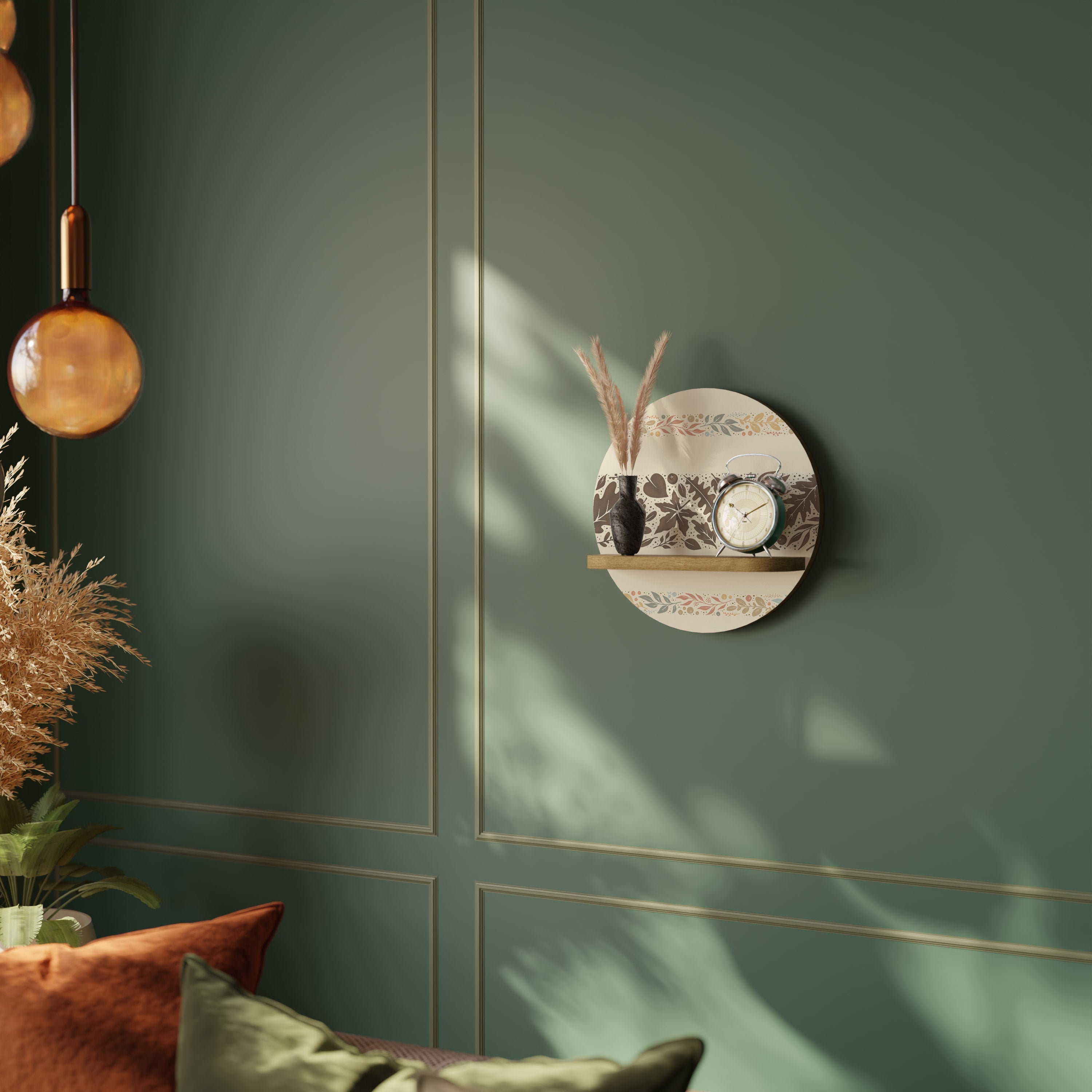 FOLIAGE ROWS Round Art Shelf In Oak Effect