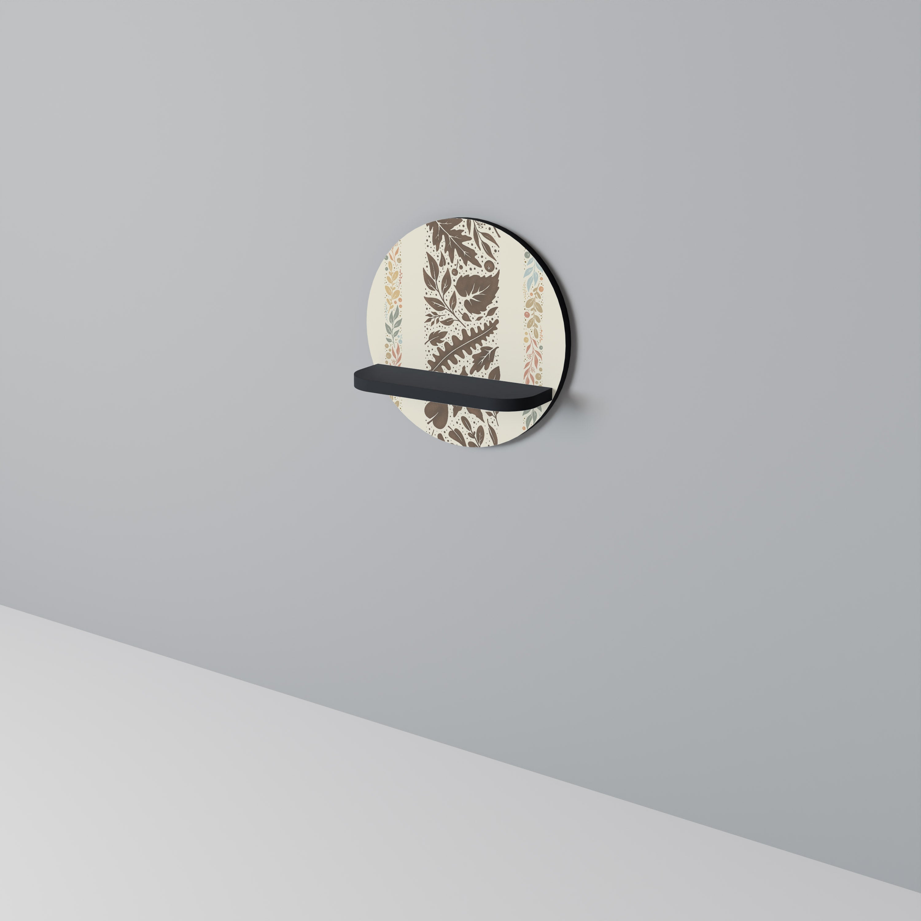FOLIAGE TALES Round Art Shelf In Black Finish