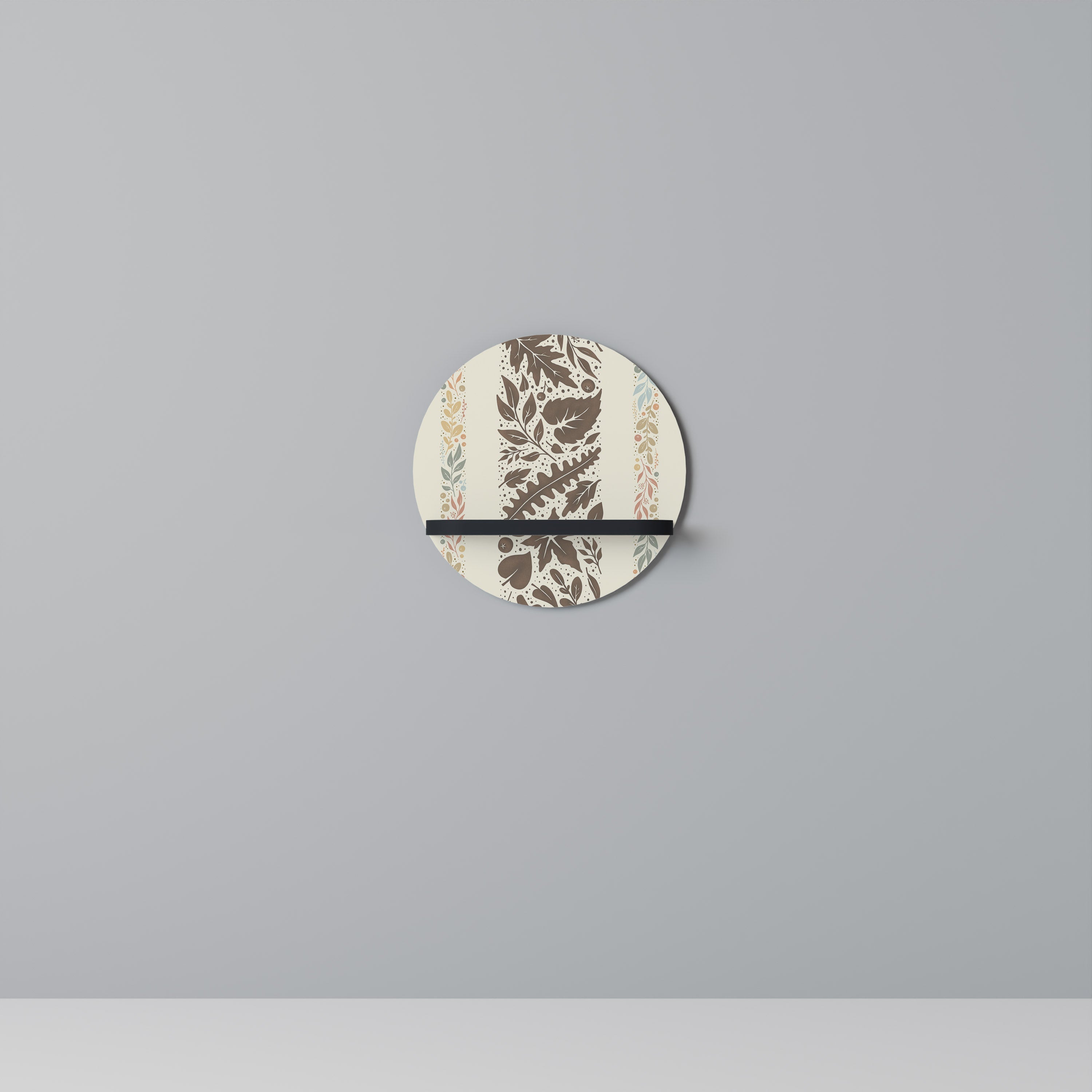 FOLIAGE TALES Round Art Shelf In Black Finish
