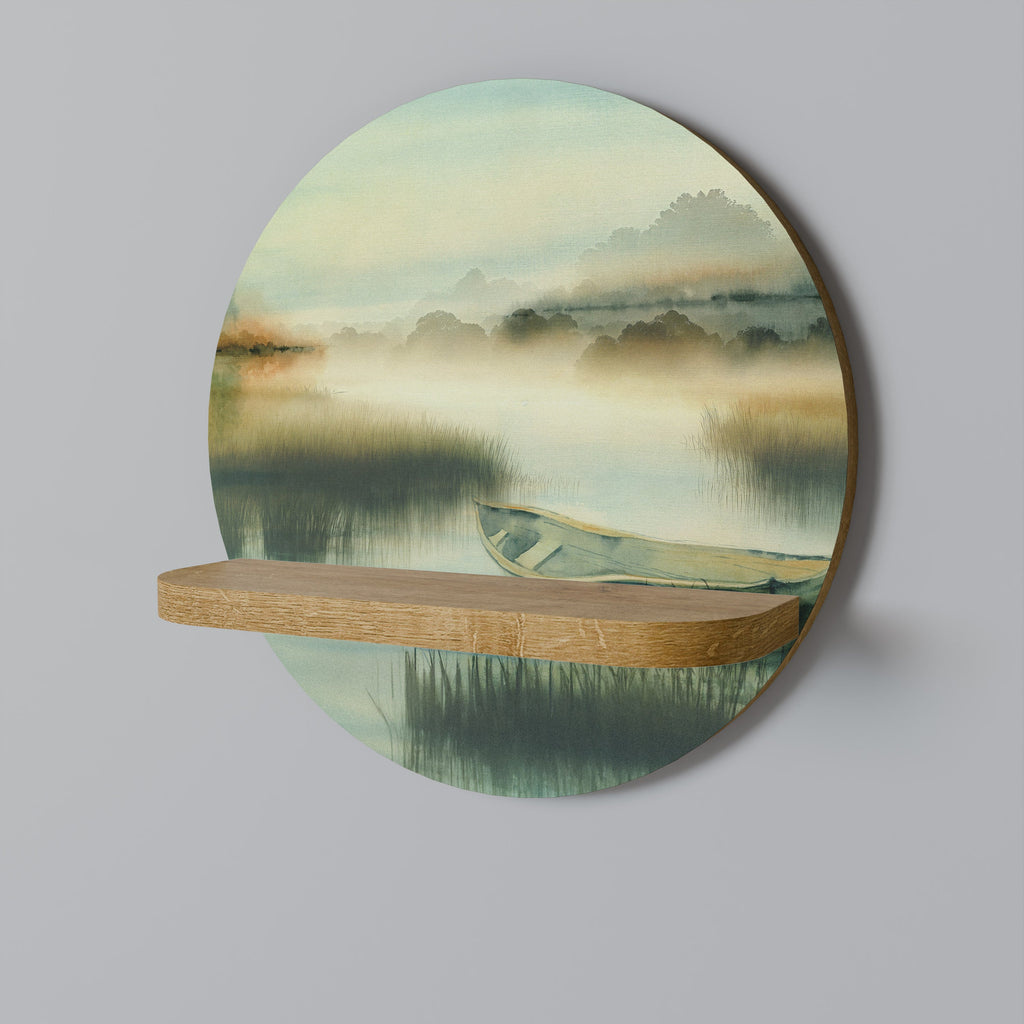 MORNING BY THE LAKE Round Art Shelf In Oak Effect