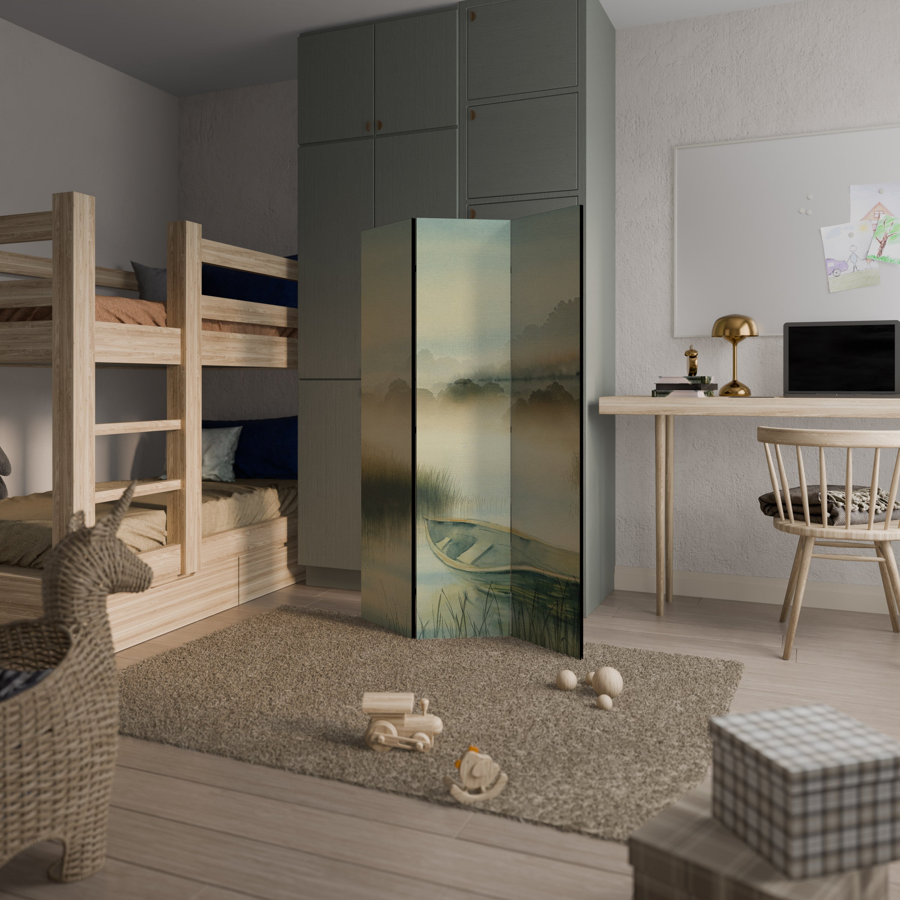 MORNING BY THE LAKE Διακοσμητικό παραβάν με 3 πάνελ