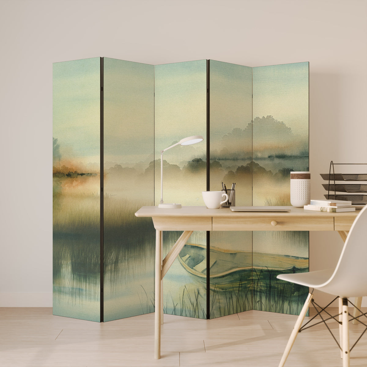 MORNING BY THE LAKE 5-Panel Room Divider