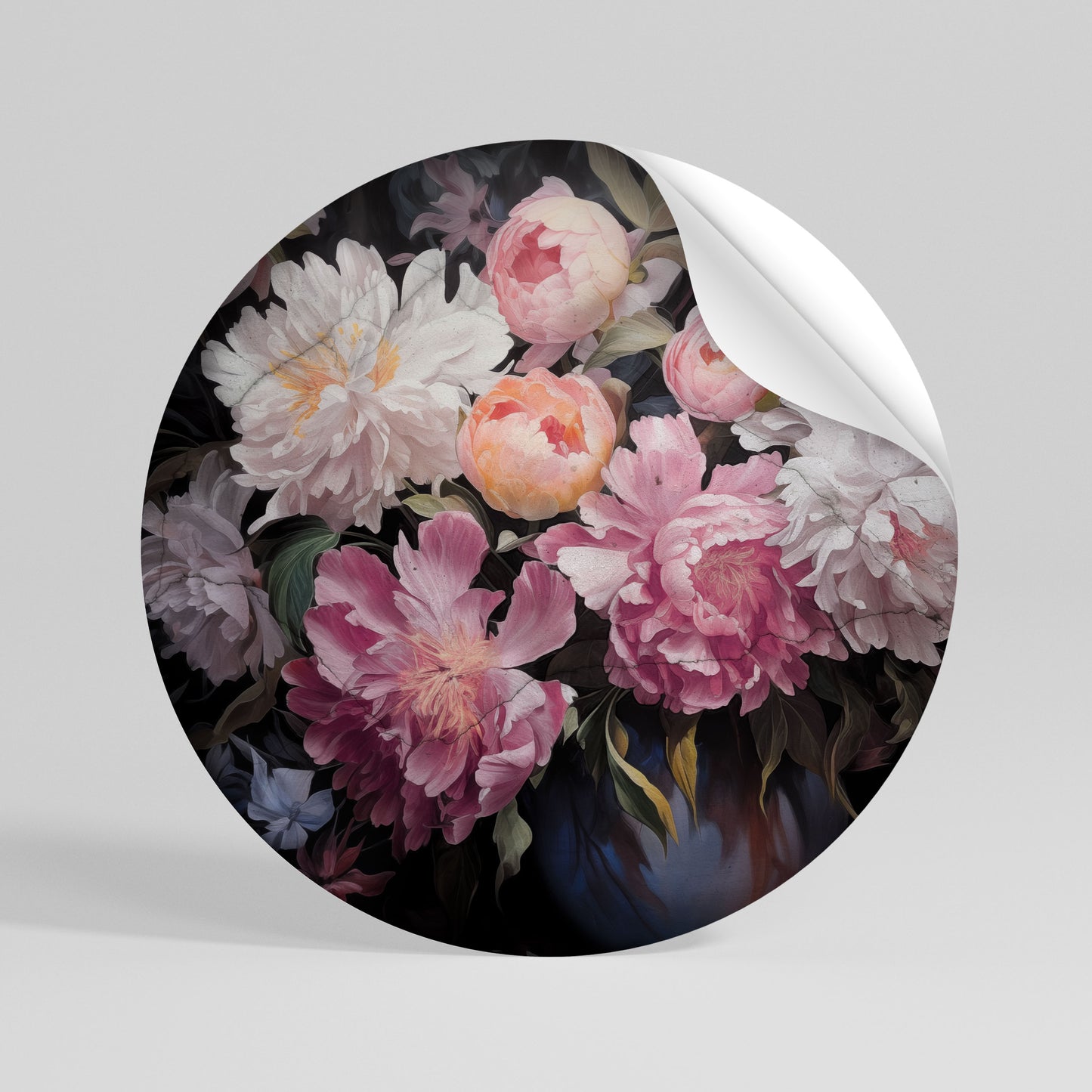 CRASHED PEONIES Αυτοκόλλητη Αφίσα στρογγυλή