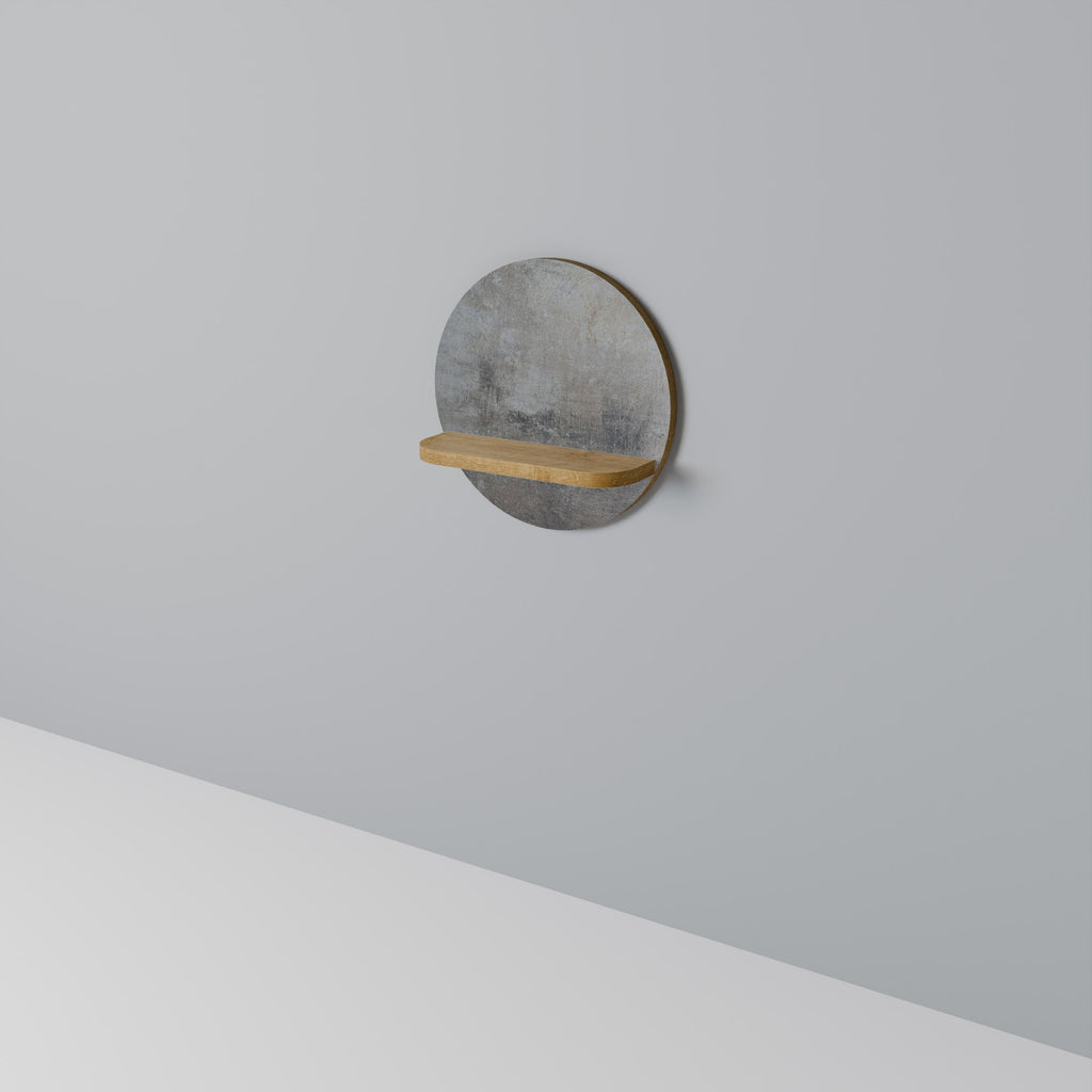 CONCRETE WALL Round Art Shelf In Oak Effect