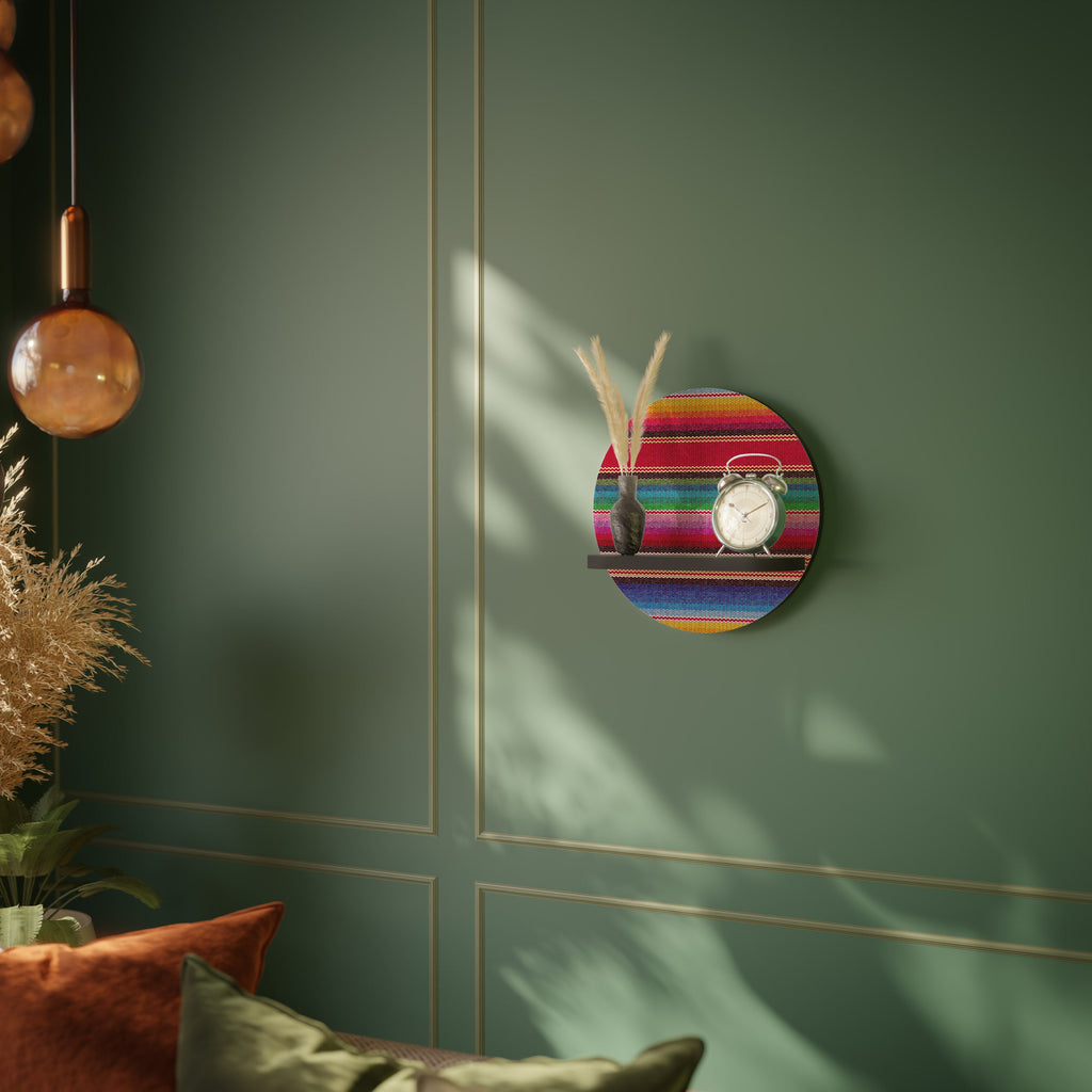 ETHNIC MEXICAN Round Art Shelf In Black Finish