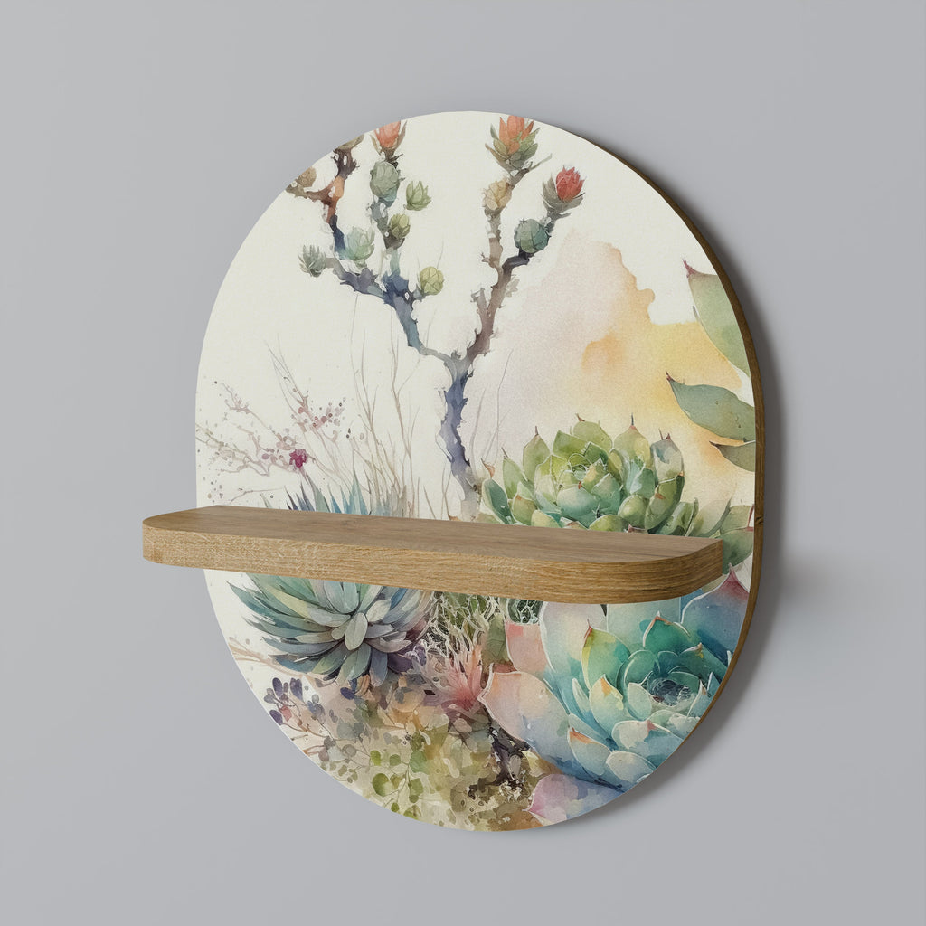 SUCCULENT WHIMSY Oval Art Shelf In Oak Effect