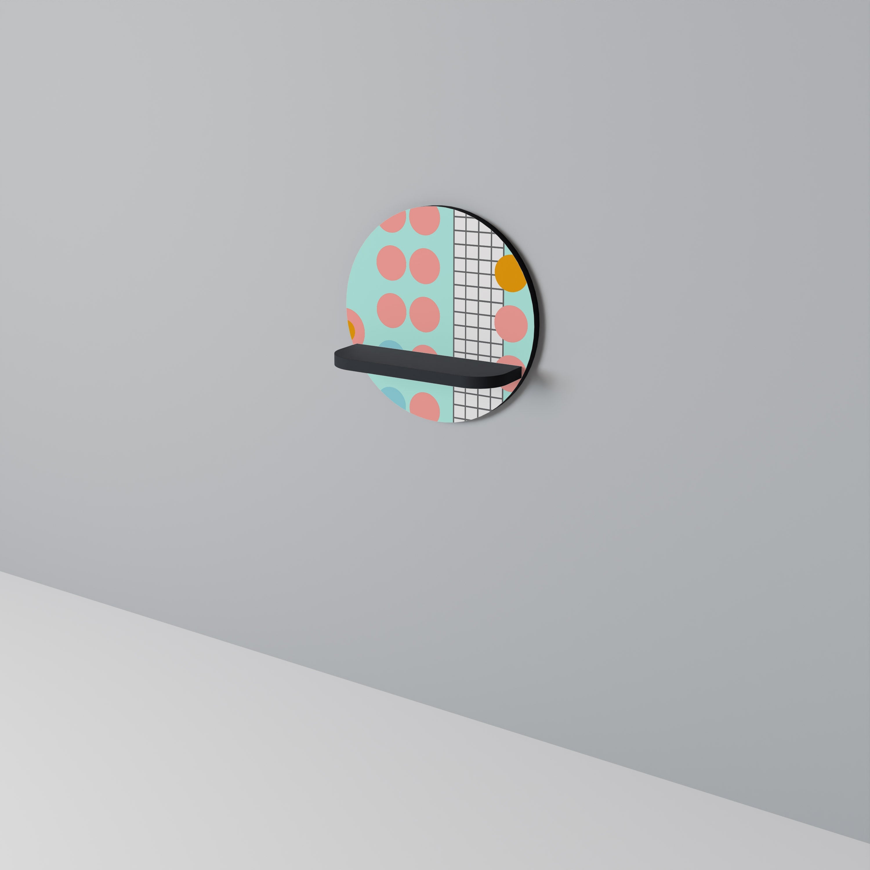 Στρογγυλό ράφι τέχνης RETRO GRID σε μαύρο φινίρισμα