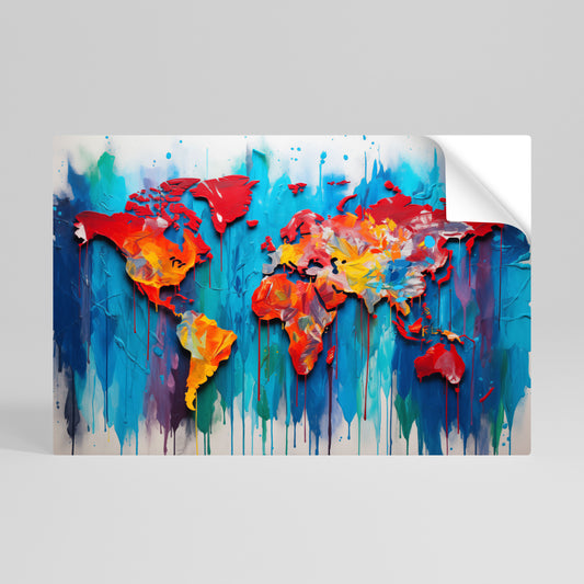 COLORFUL WORLD MAP Αυτοκόλλητη Αφίσα οριζόντια