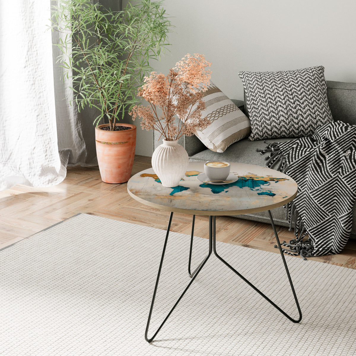 AZURE GILDED MAP Coffee Table