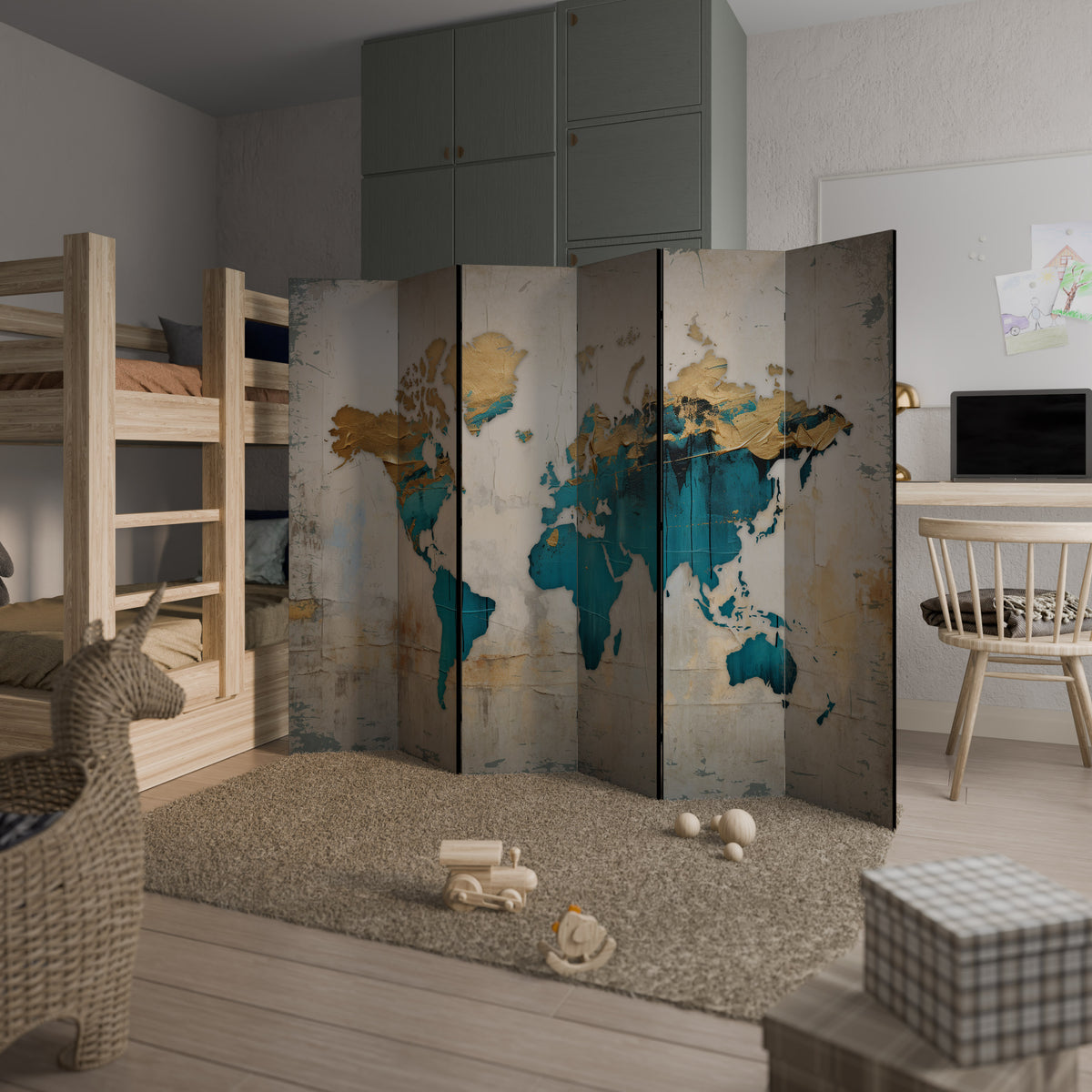 AZURE GILDED MAP Παραβάν με 6 πάνελ