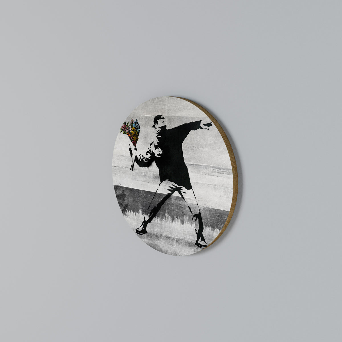 FLOWER BOMBER (BANKSY) Στρογγυλός πίνακας ζωγραφικής