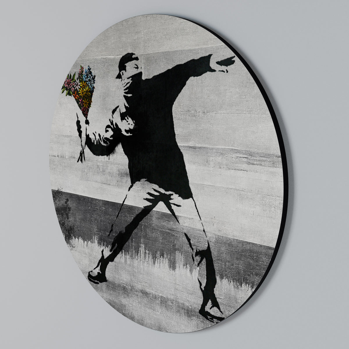 FLOWER BOMBER (BANKSY) Στρογγυλός πίνακας ζωγραφικής