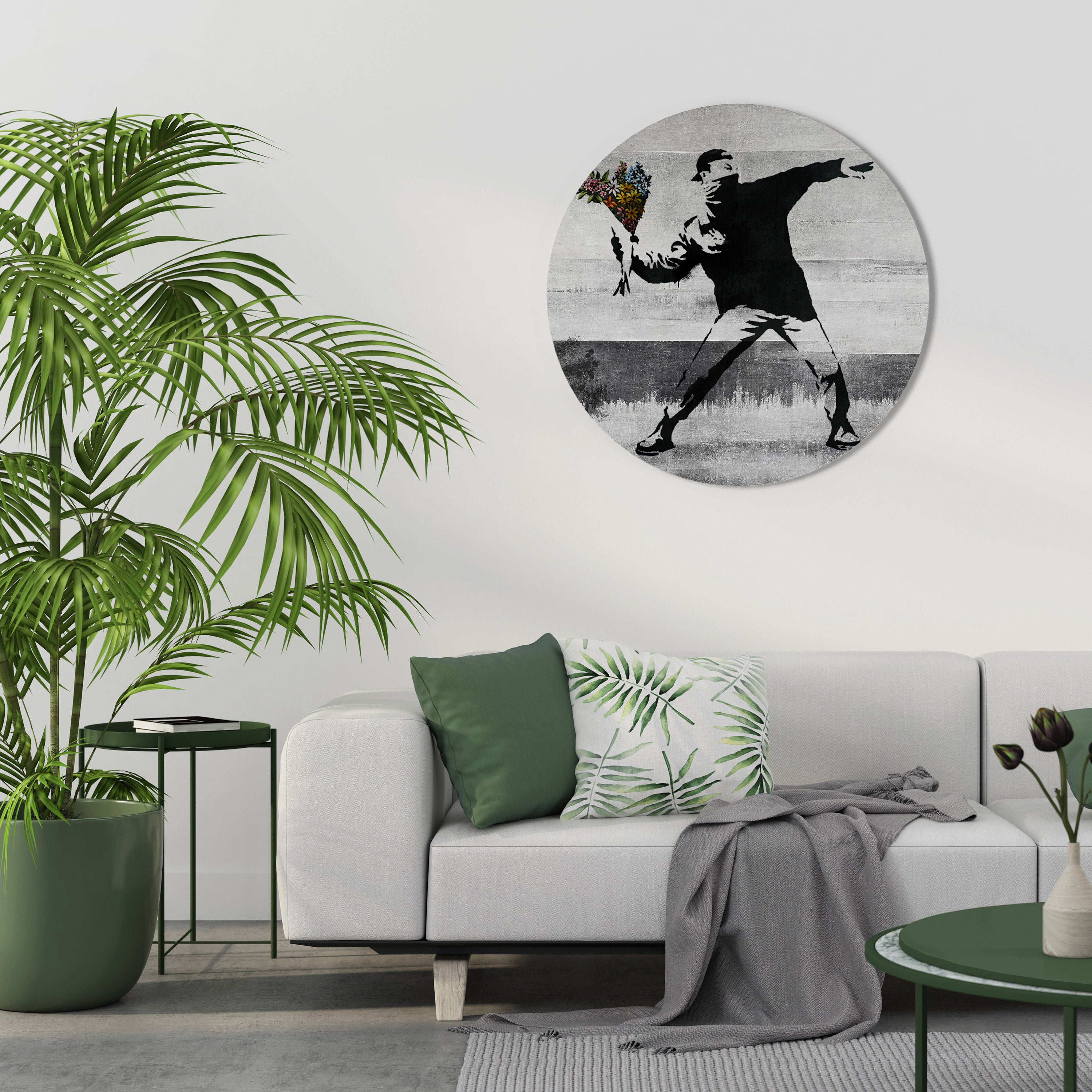 Στρογγυλή Τέχνη Τοίχου FLOWER BOMBER (BANKSY)