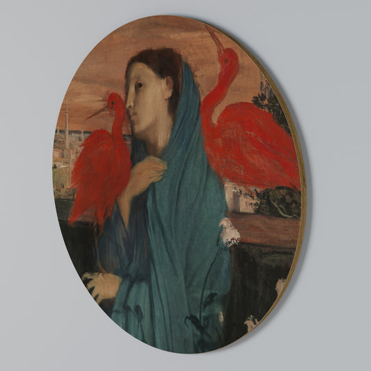 YOUNG WOMAN WITH IBIS Στρογγυλός πίνακας ζωγραφικής