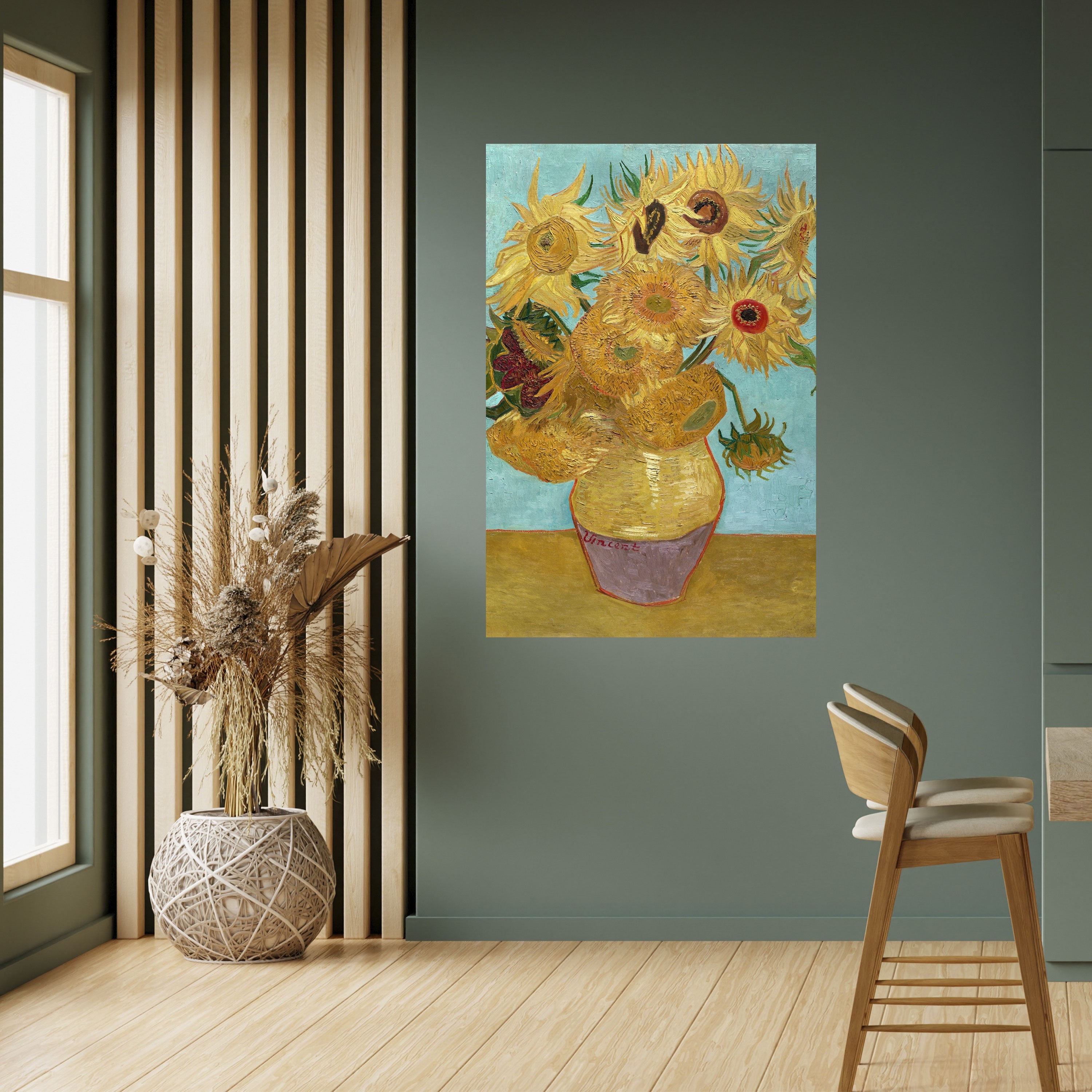 VASE WITH TWELVE SUNFLOWERS Peel and Stick Vertical Poster