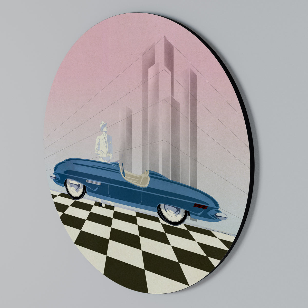 BLUE ROADSTER Στρογγυλός πίνακας ζωγραφικής
