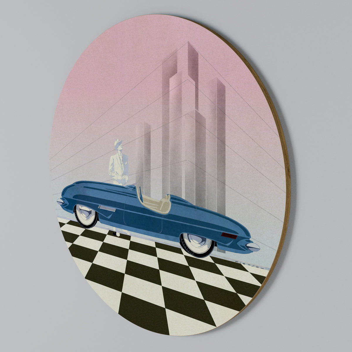 BLUE ROADSTER Στρογγυλός πίνακας ζωγραφικής