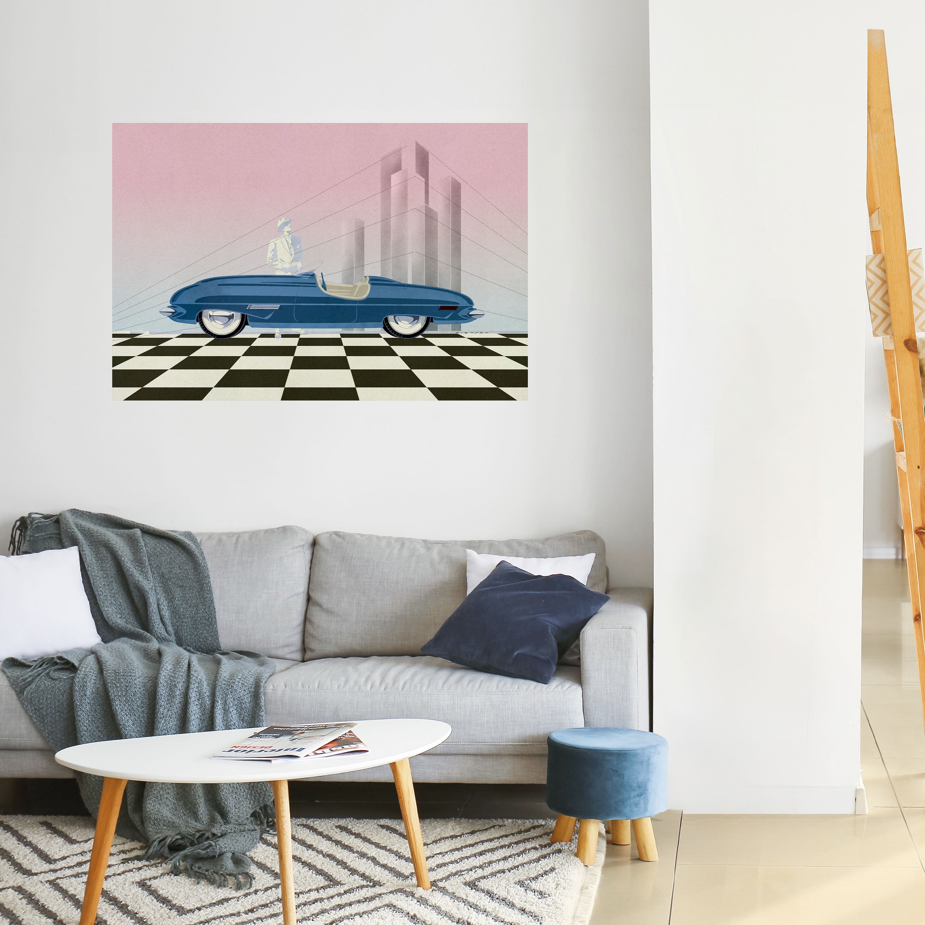 BLUE ROADSTER Peel and Stick Horizontal Poster