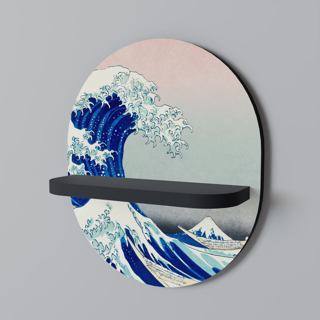 Οβάλ Ράφι Τέχνης THE GREAT WAVE σε Μαύρο Φινίρισμα