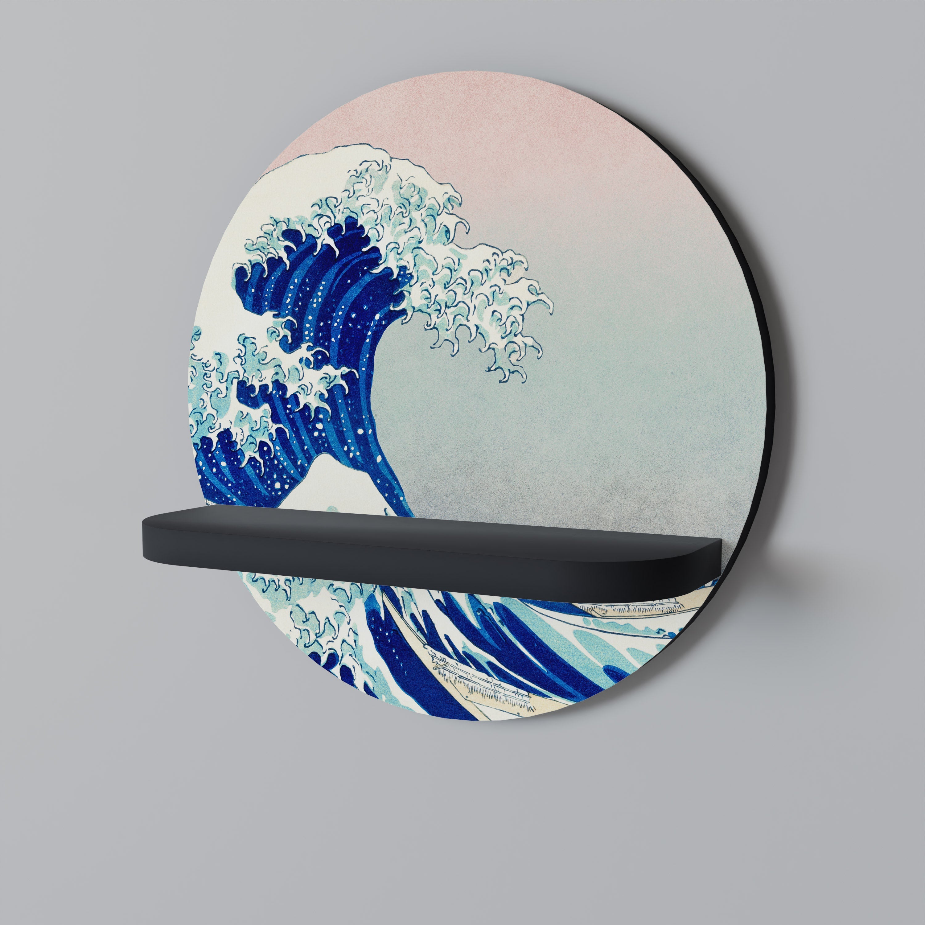 Στρογγυλό ράφι τέχνης THE GREAT WAVE σε μαύρο φινίρισμα