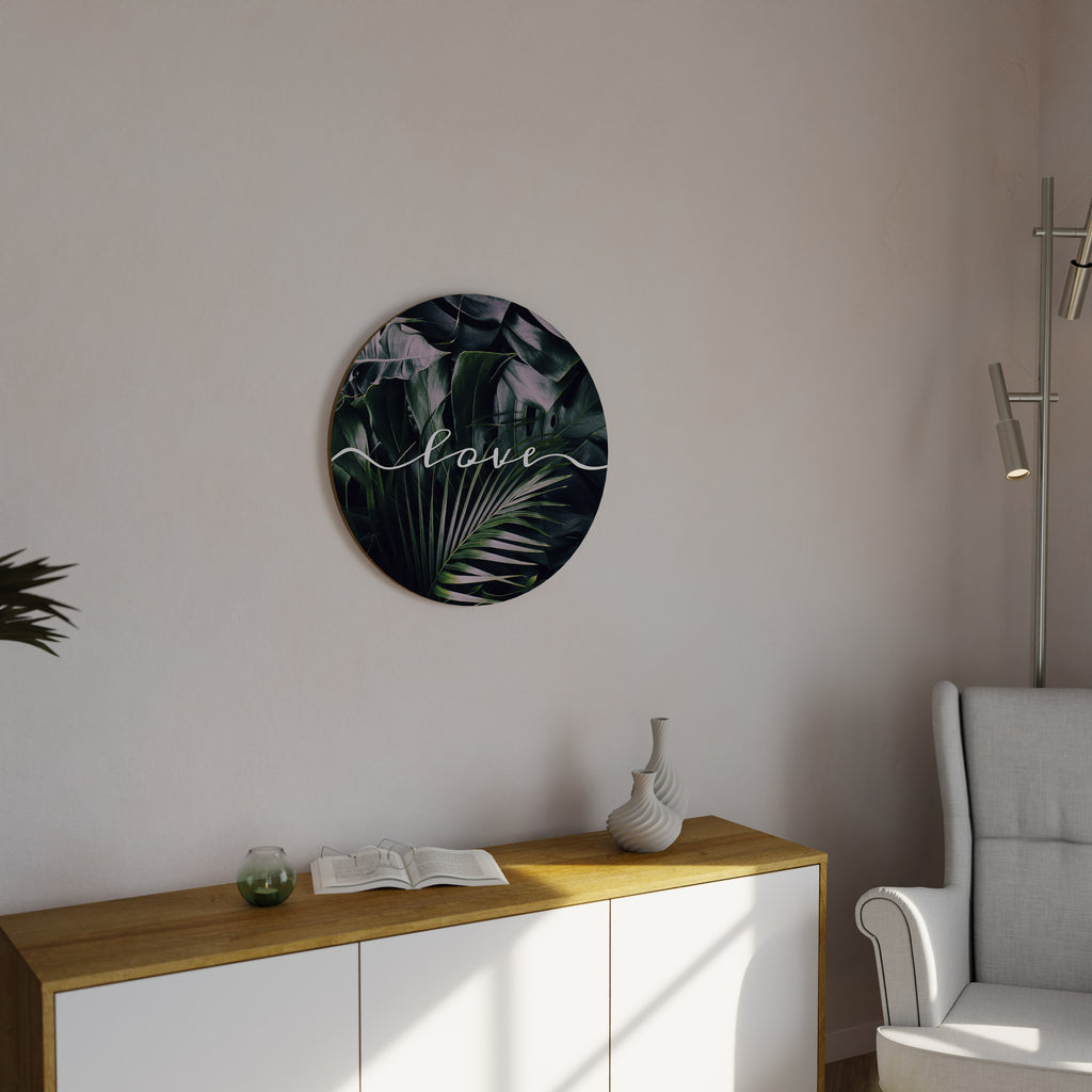 LOVE IN LEAVES Round Wall Art