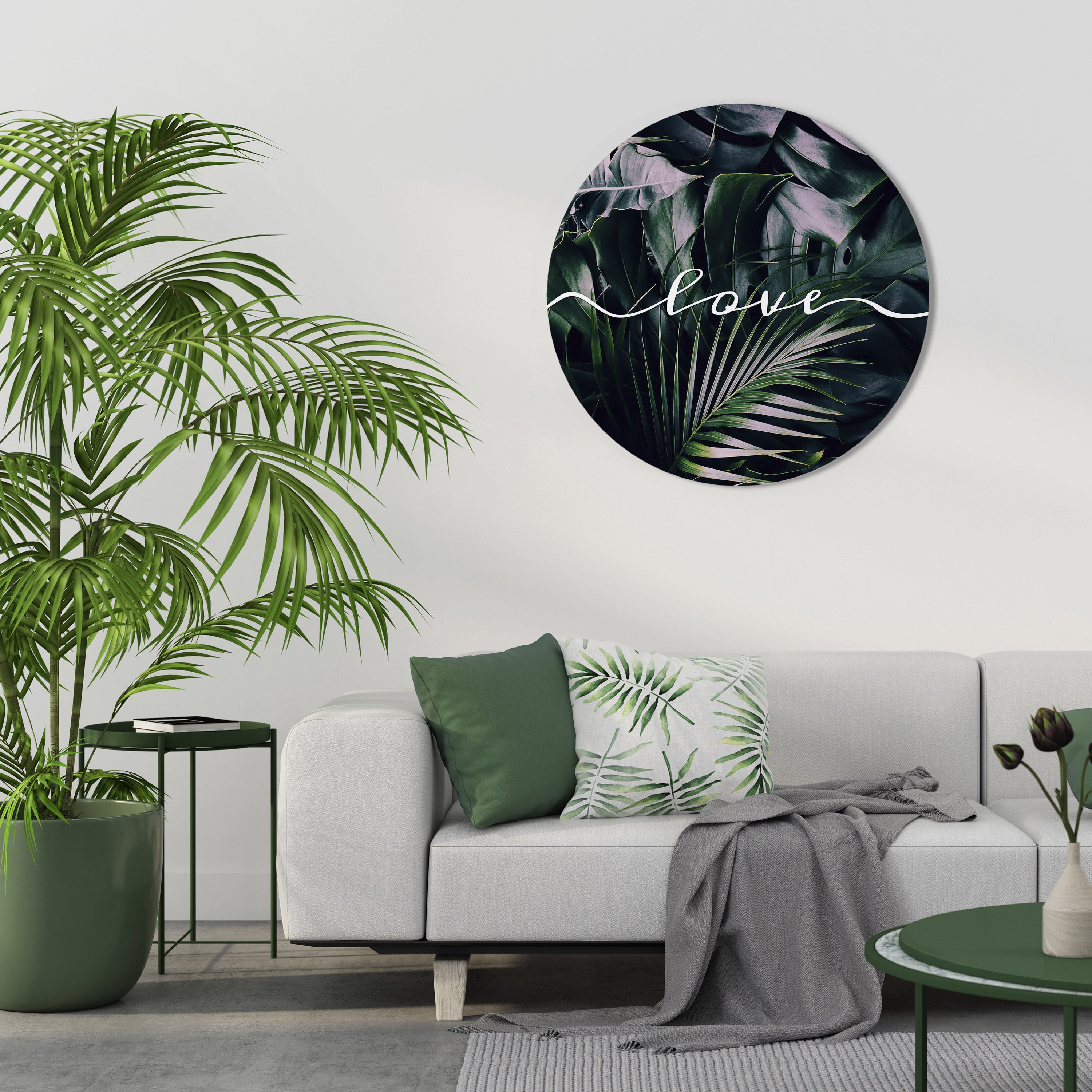 LOVE IN LEAVES Round Wall Art