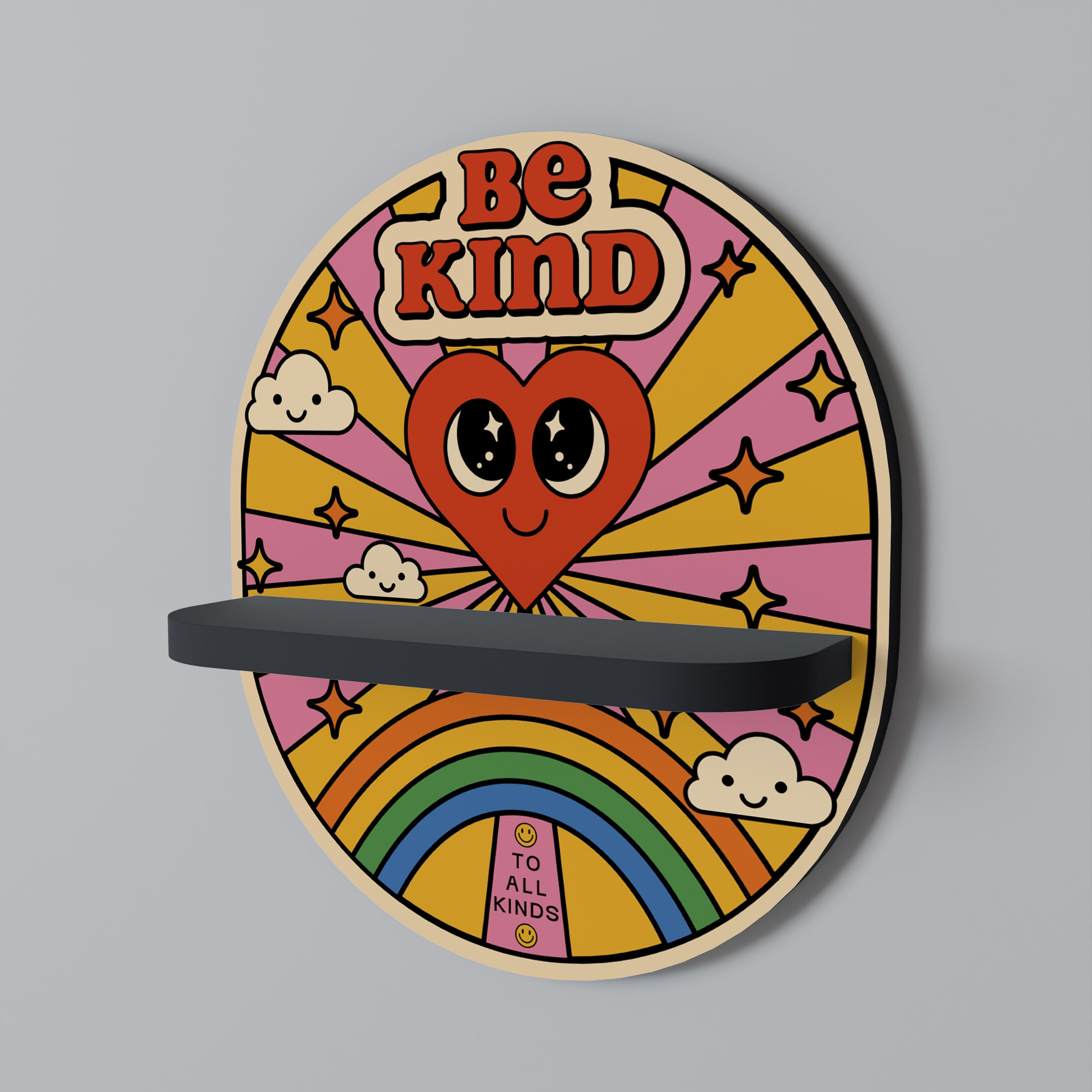 Οβάλ Ράφι Τέχνης BE KIND σε Μαύρο Φινίρισμα