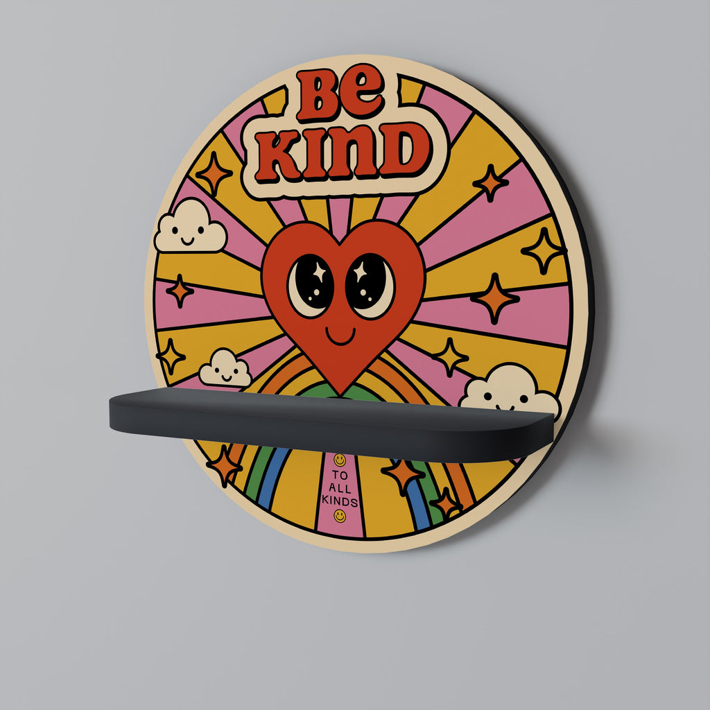 Στρογγυλό ράφι τέχνης BE KIND σε μαύρο φινίρισμα